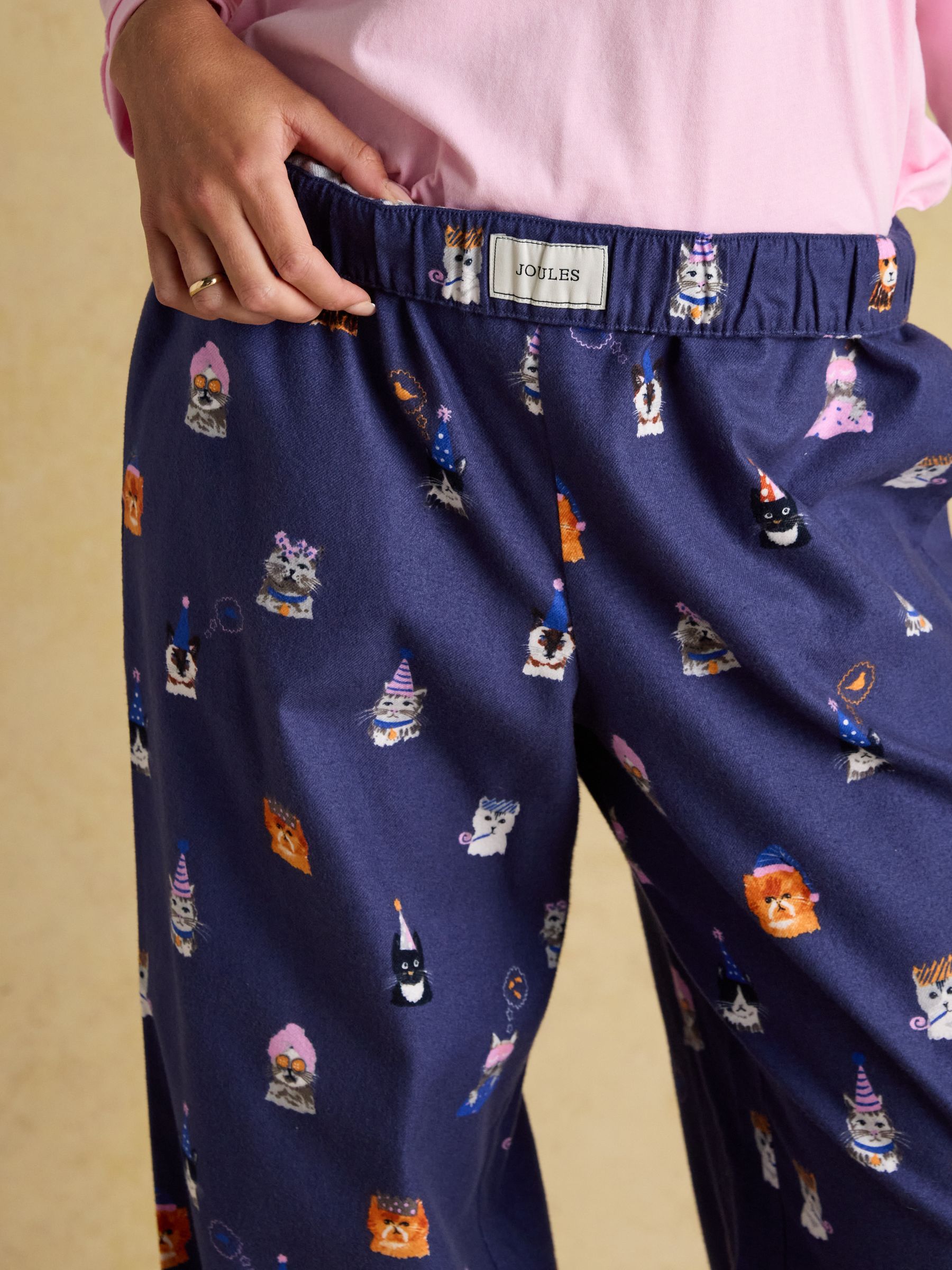 Stella Navy Party Cats Woven Brushed Cotton Pyjama Bottoms - Image 6 of 8