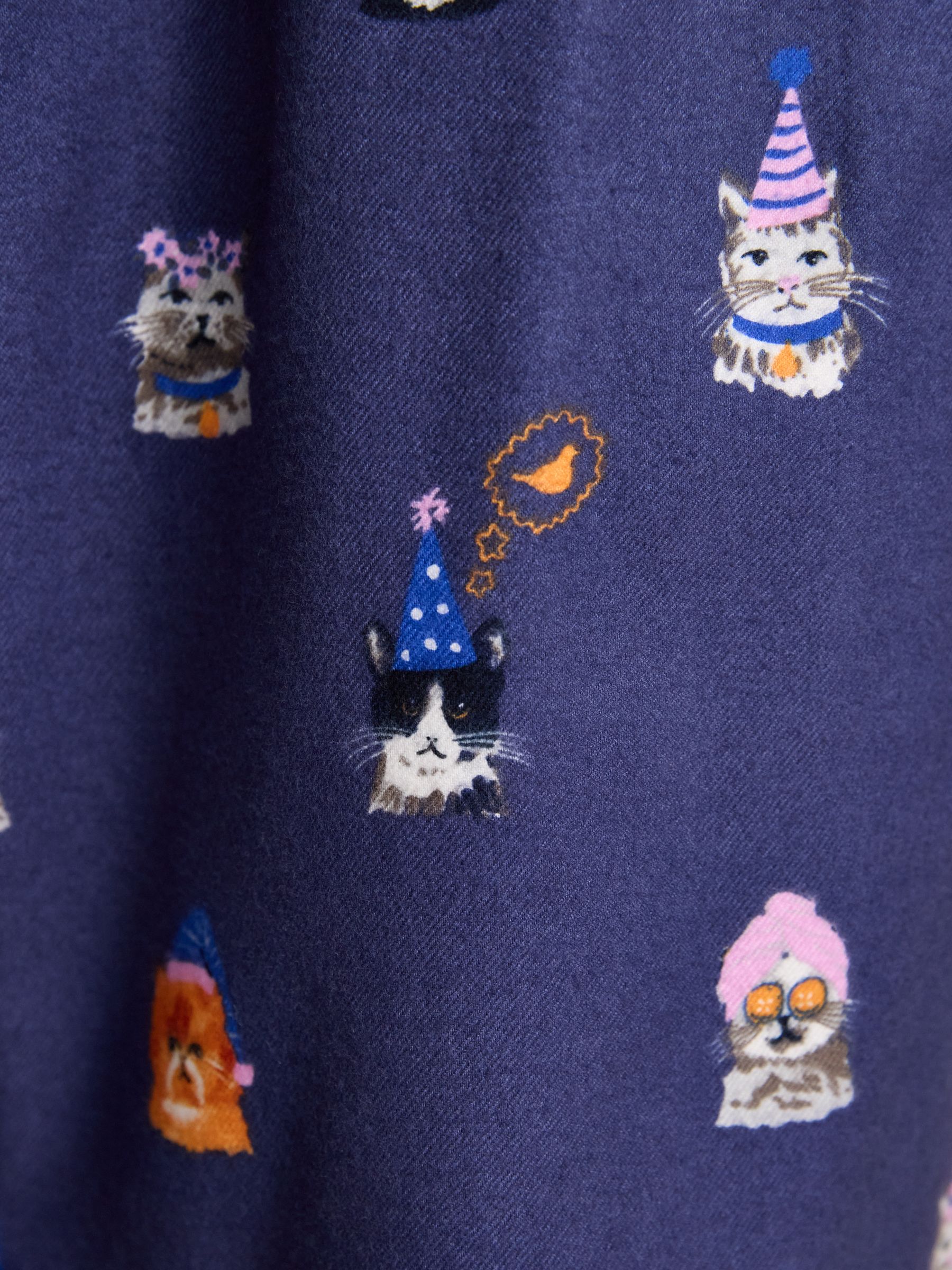 Stella Navy Party Cats Woven Brushed Cotton Pyjama Bottoms - Image 7 of 8