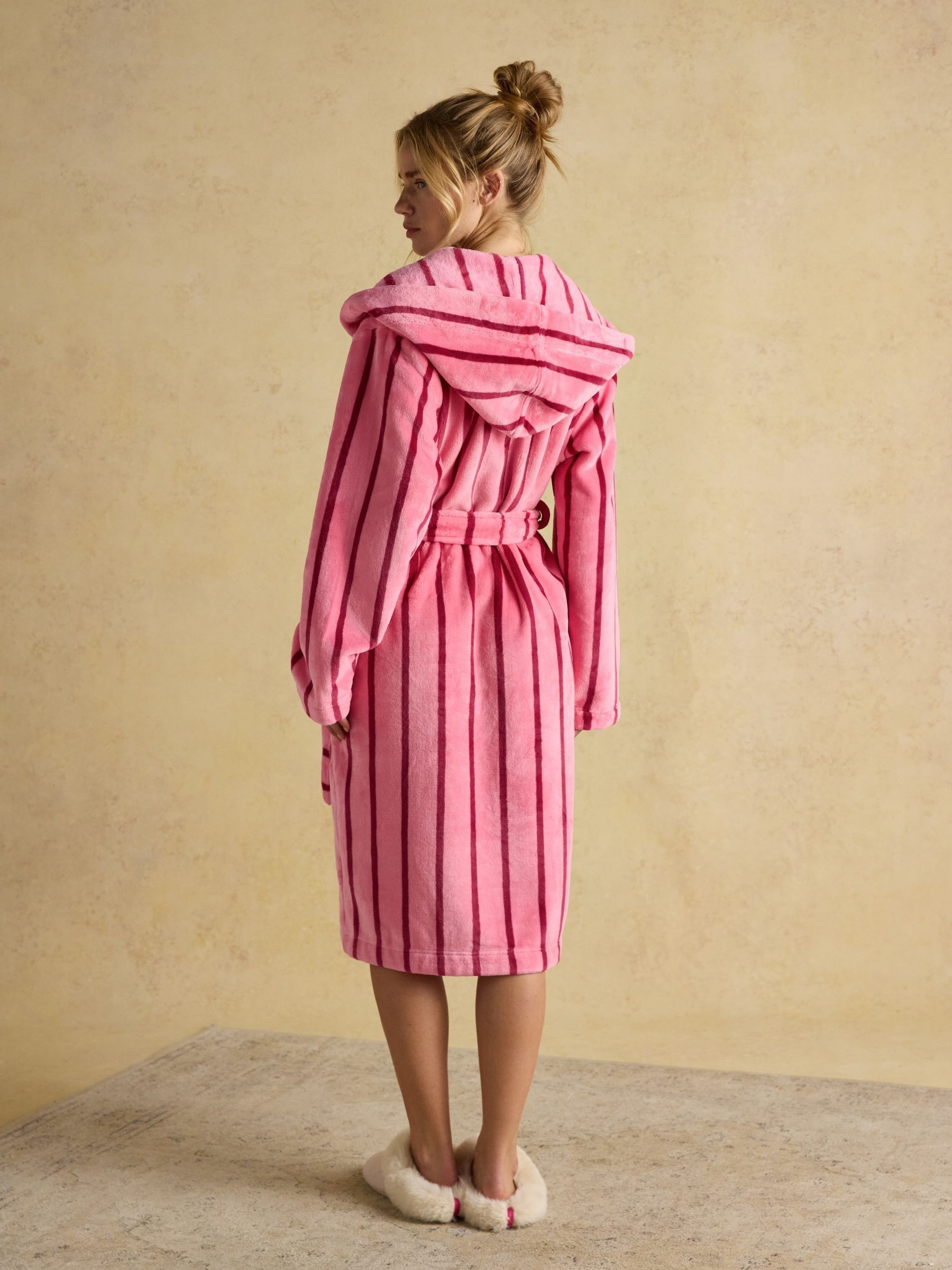 Luna Pink Stripe Fleece Dressing Gown with Hood - Image 2 of 8