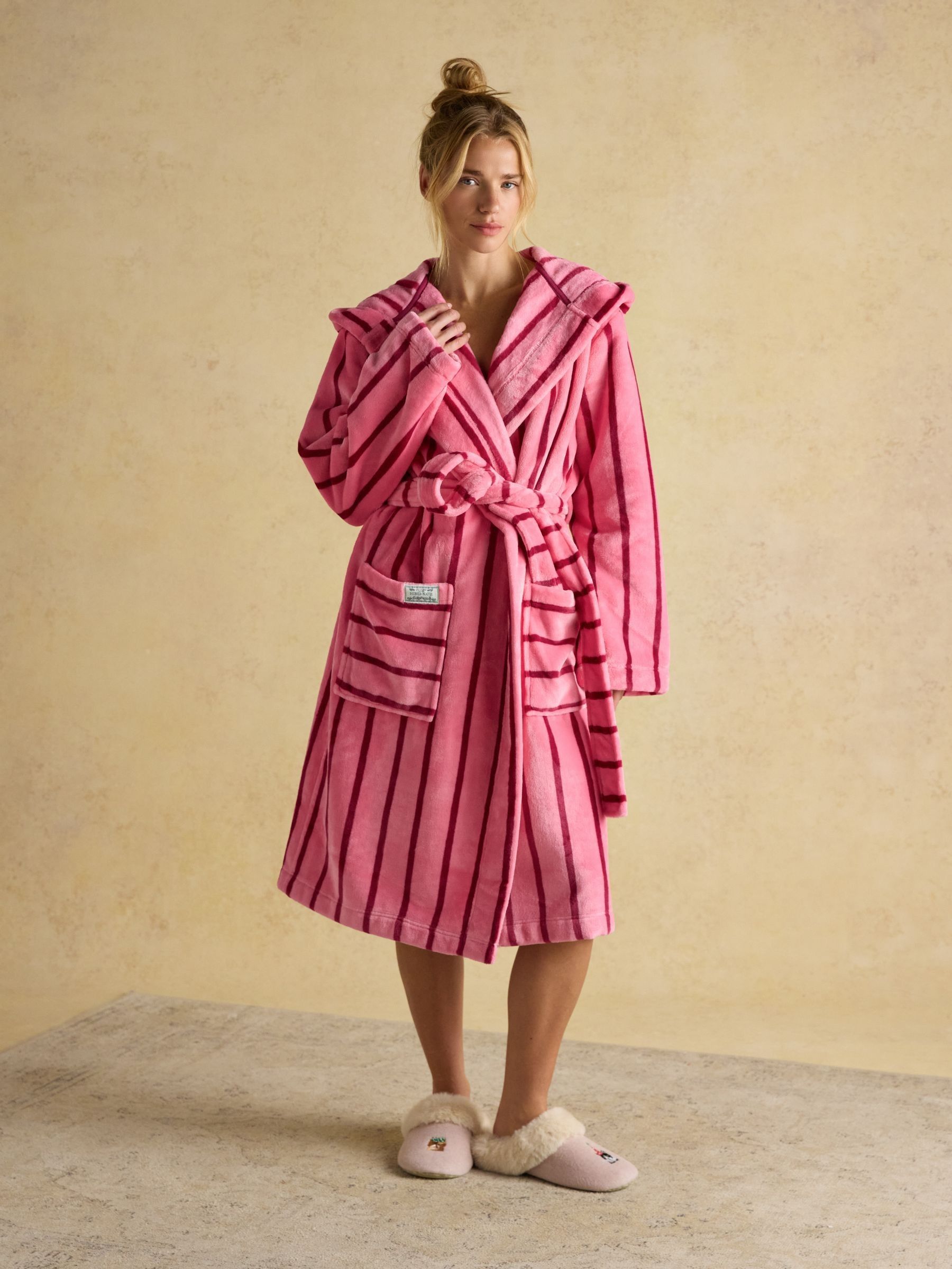 Luna Pink Stripe Fleece Dressing Gown with Hood - Image 3 of 8
