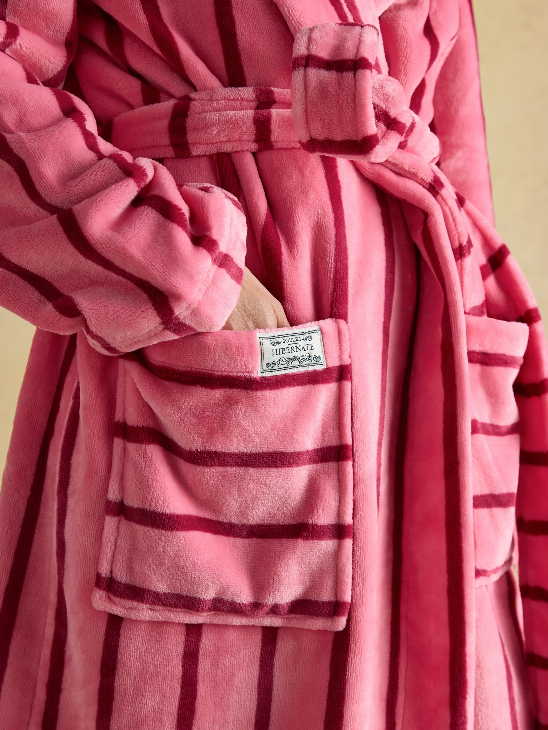 Luna Pink Stripe Fleece Dressing Gown with Hood - Image 4 of 8
