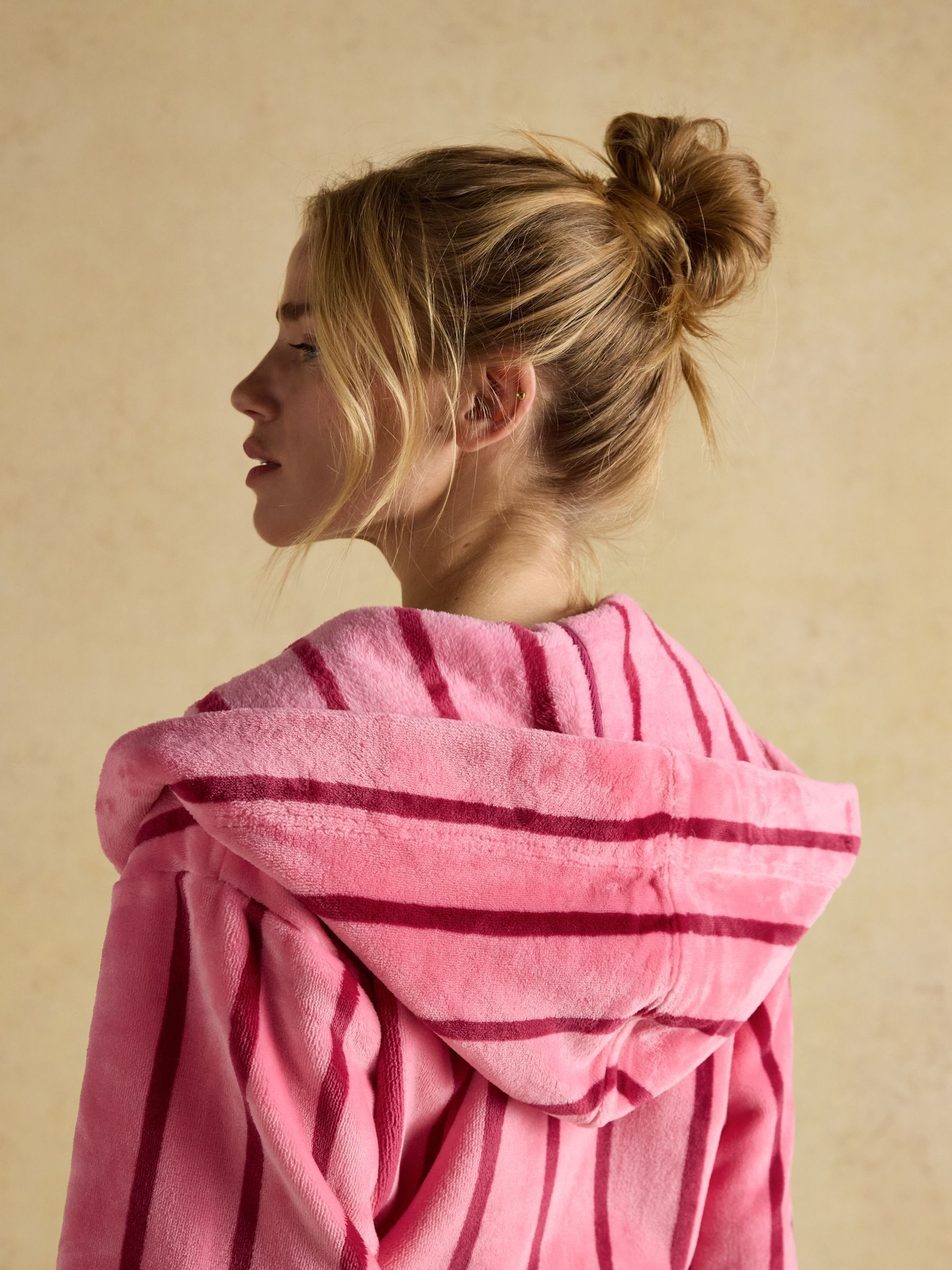 Luna Pink Stripe Fleece Dressing Gown with Hood - Image 5 of 8