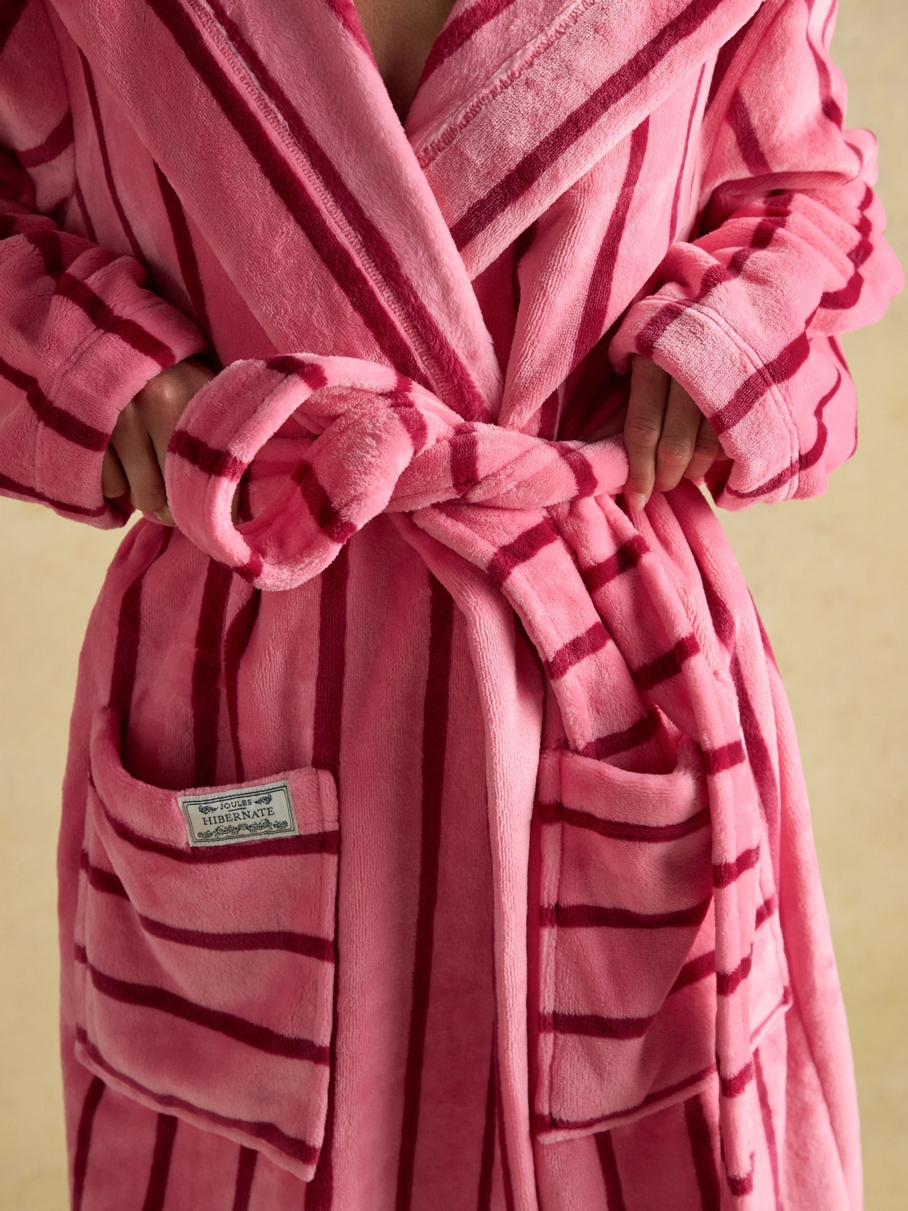 Luna Pink Stripe Fleece Dressing Gown with Hood - Image 6 of 8
