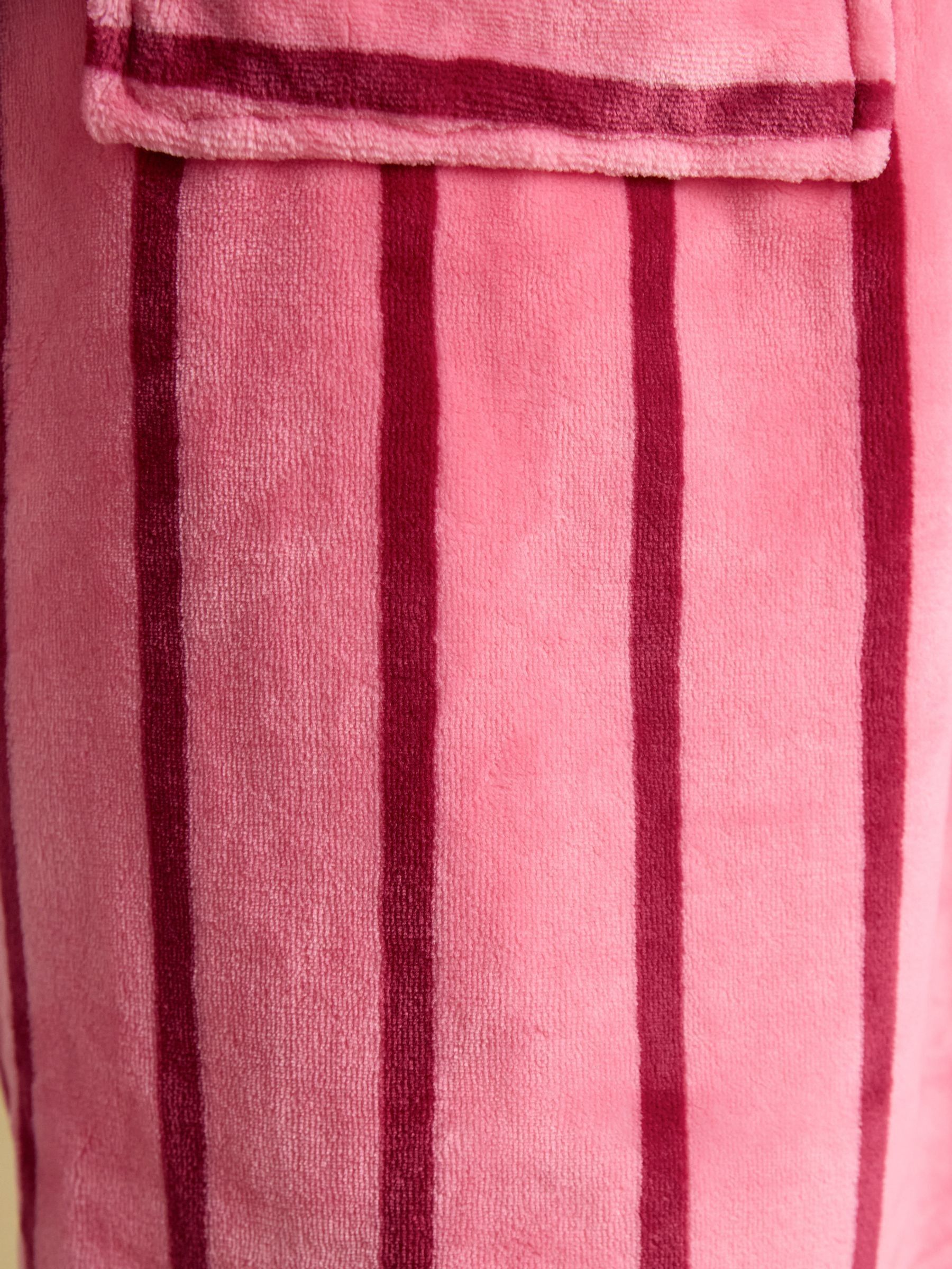 Luna Pink Stripe Fleece Dressing Gown with Hood - Image 7 of 8