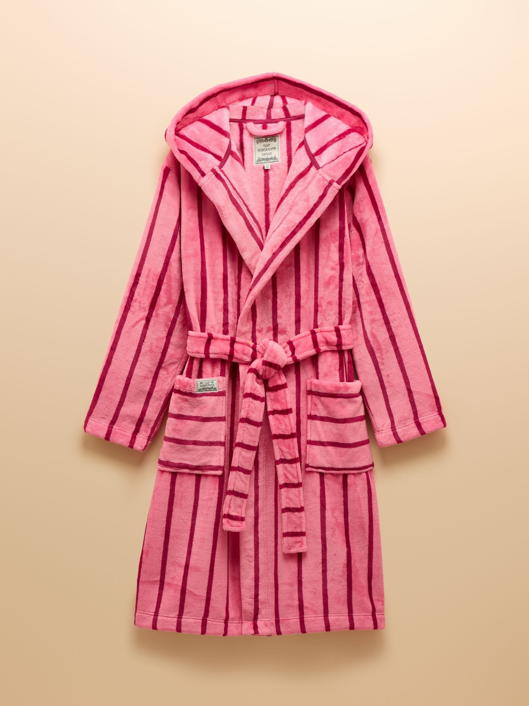 Luna Pink Stripe Fleece Dressing Gown with Hood - Image 8 of 8