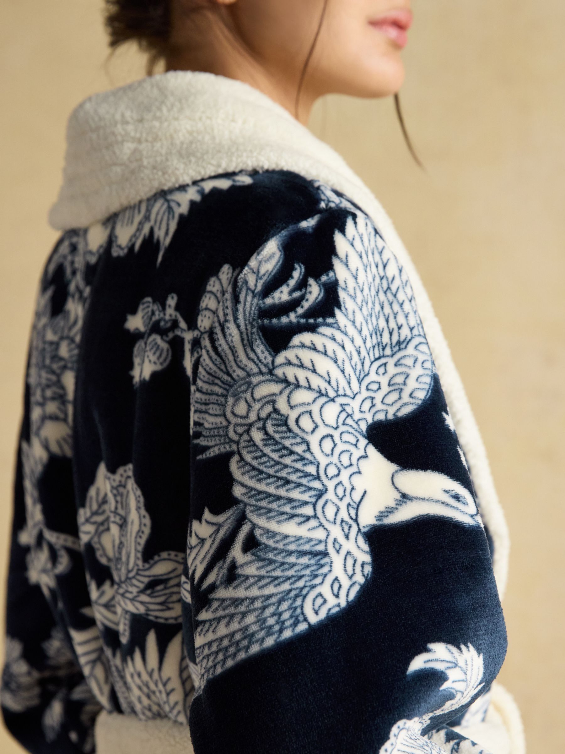 Matilda Navy Floral Fluffy Fleece Dressing Gown - Image 7 of 9