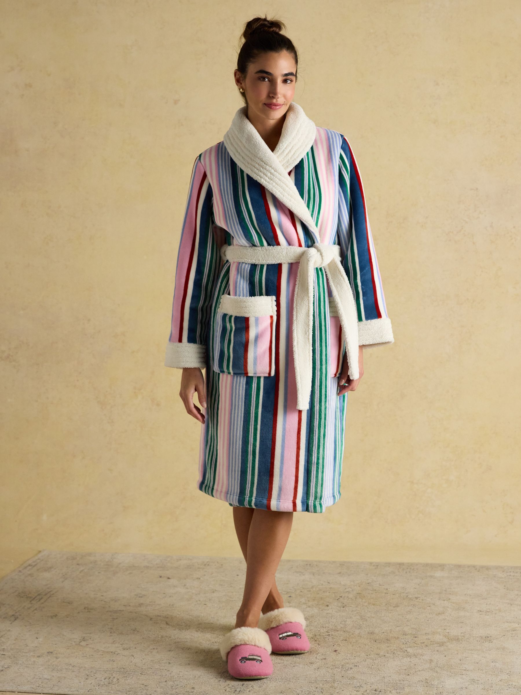Matilda Multi Stripe Fluffy Fleece Dressing Gown - Image 1 of 9 Matilda Multi Stripe Fluffy Fleece Dressing Gown - Image 1 of 9