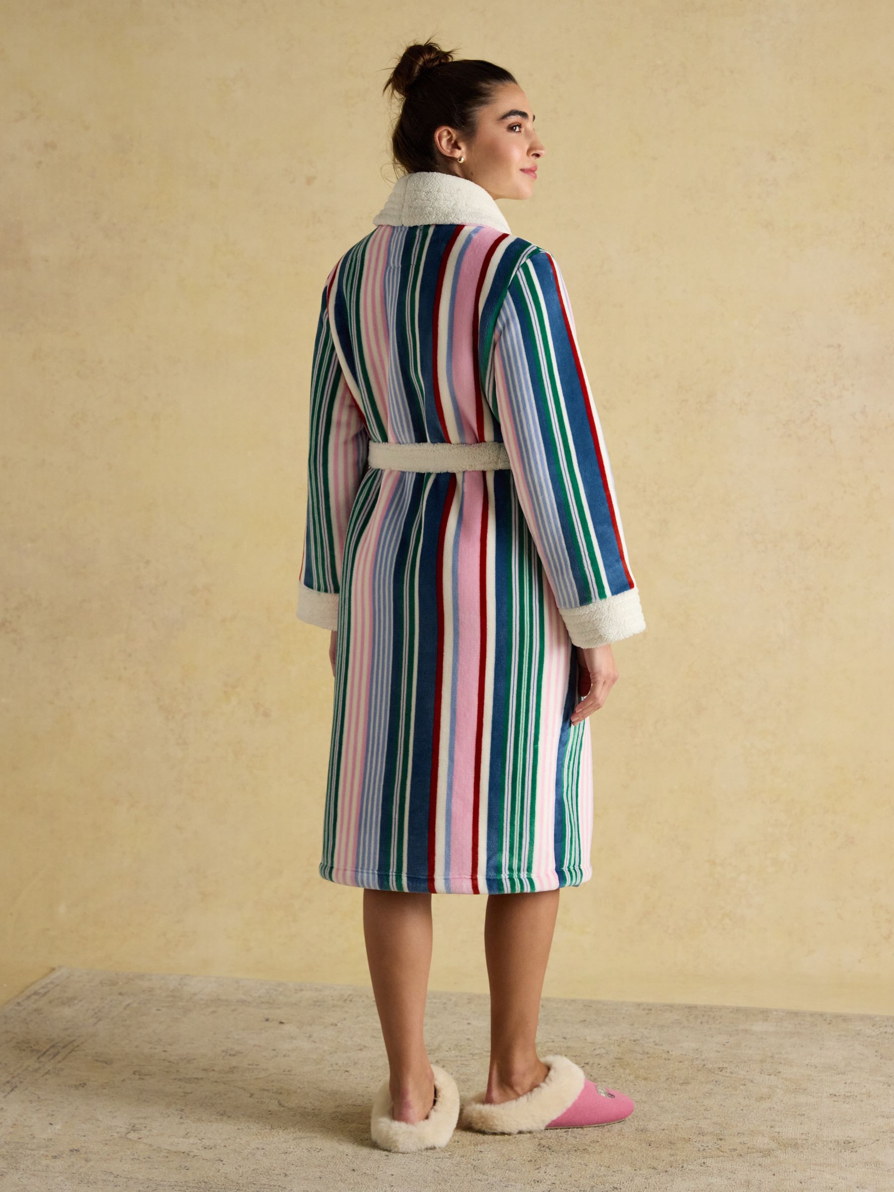 Matilda Multi Stripe Fluffy Fleece Dressing Gown - Image 2 of 9 Matilda Multi Stripe Fluffy Fleece Dressing Gown - Image 2 of 9