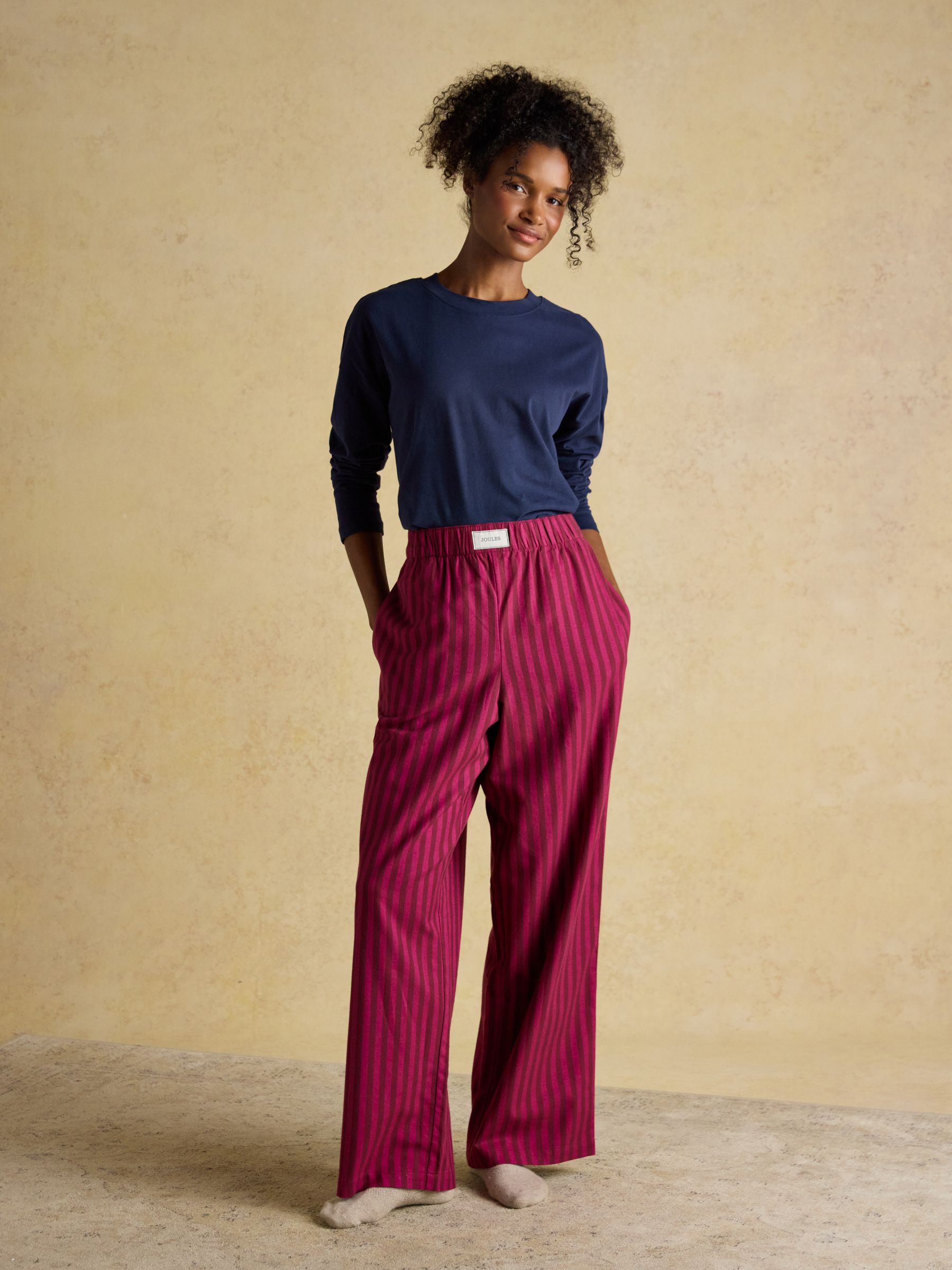 Stella Pink Stripe Woven Brushed Cotton Pyjama Bottoms - Image 3 of 8