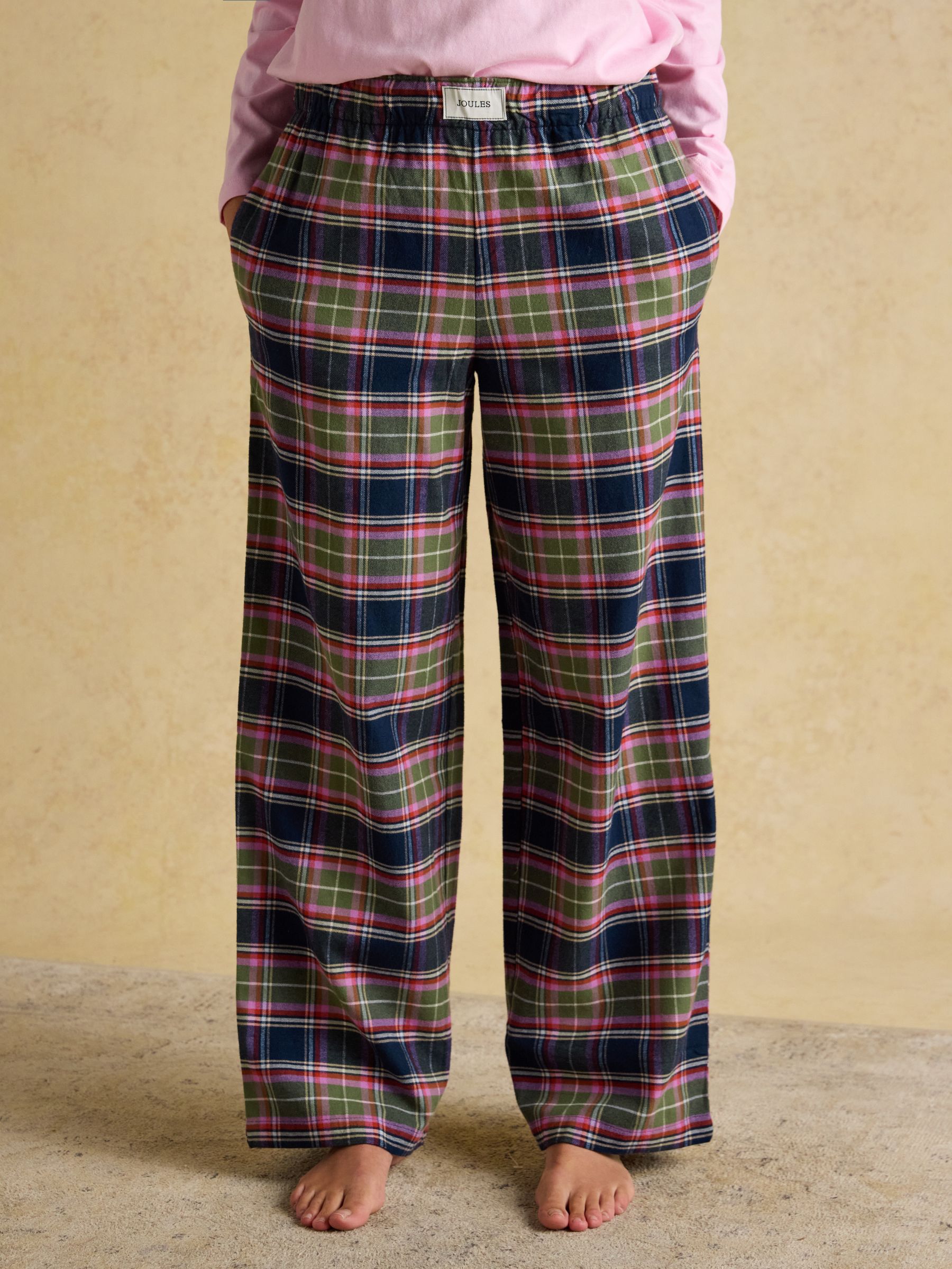 Stella Navy & Green Check Woven Brushed Cotton Pyjama Bottoms - Image 1 of 6 Stella Navy & Green Check Woven Brushed Cotton Pyjama Bottoms - Image 1 of 6