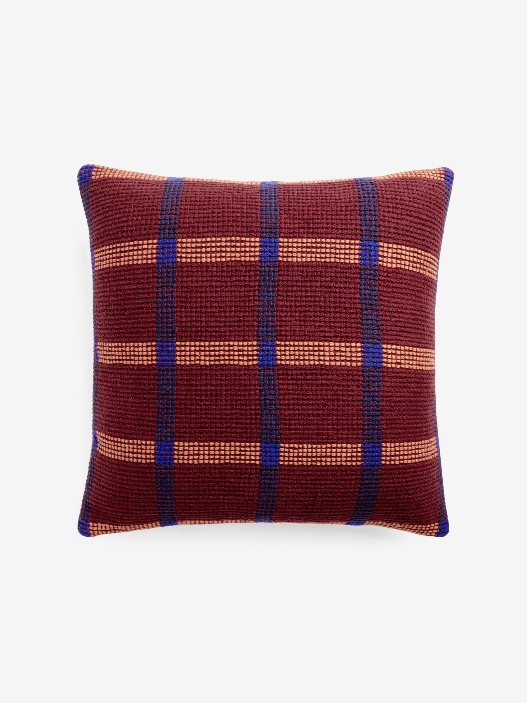 Textured Woven Cale Cotton Geo Cushion in Brown - Image 3 of 6
