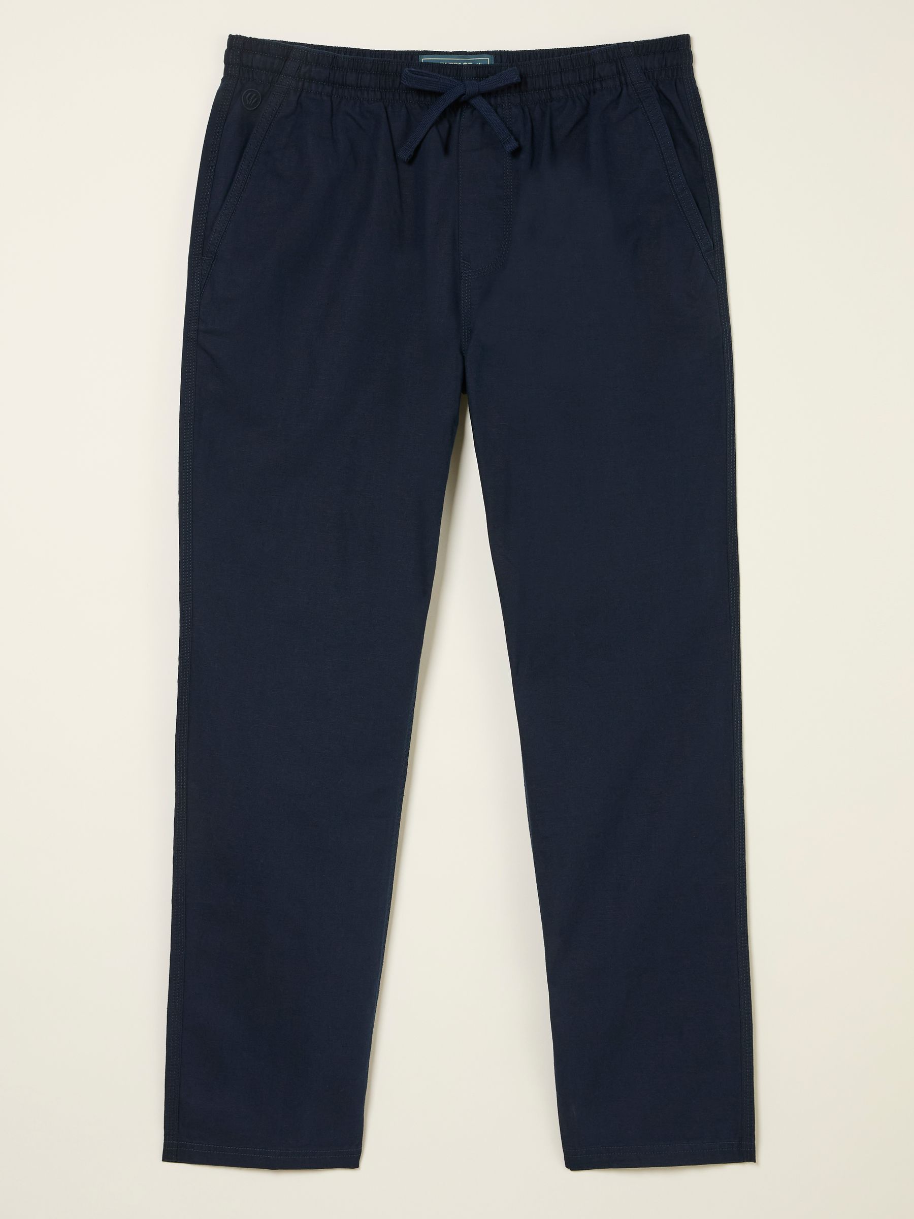 Navy Cotton Linen Straight Pull on Trousers - Image 1 of 1