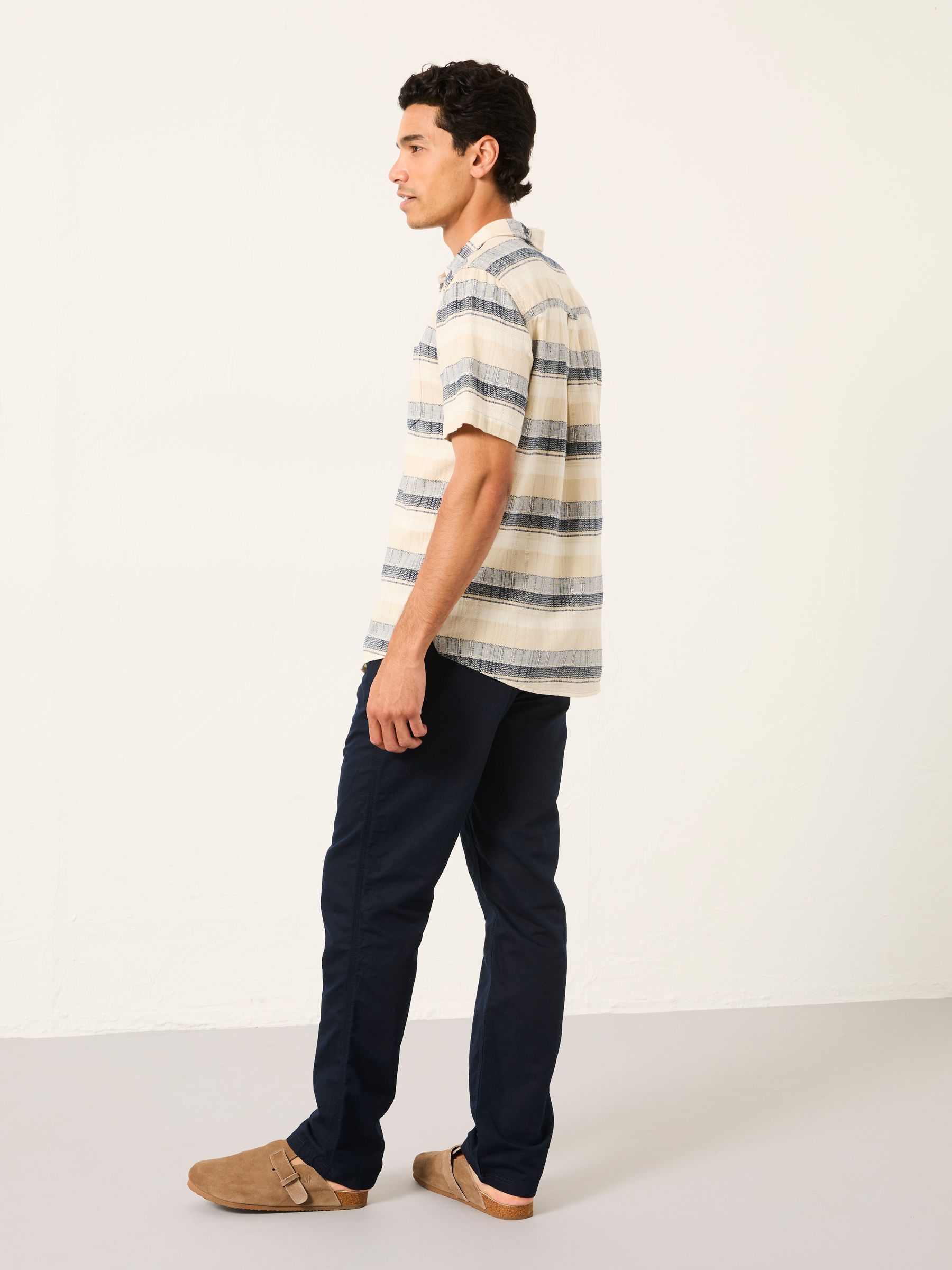 Navy Cotton Linen Straight Pull on Trousers - Image 2 of 6