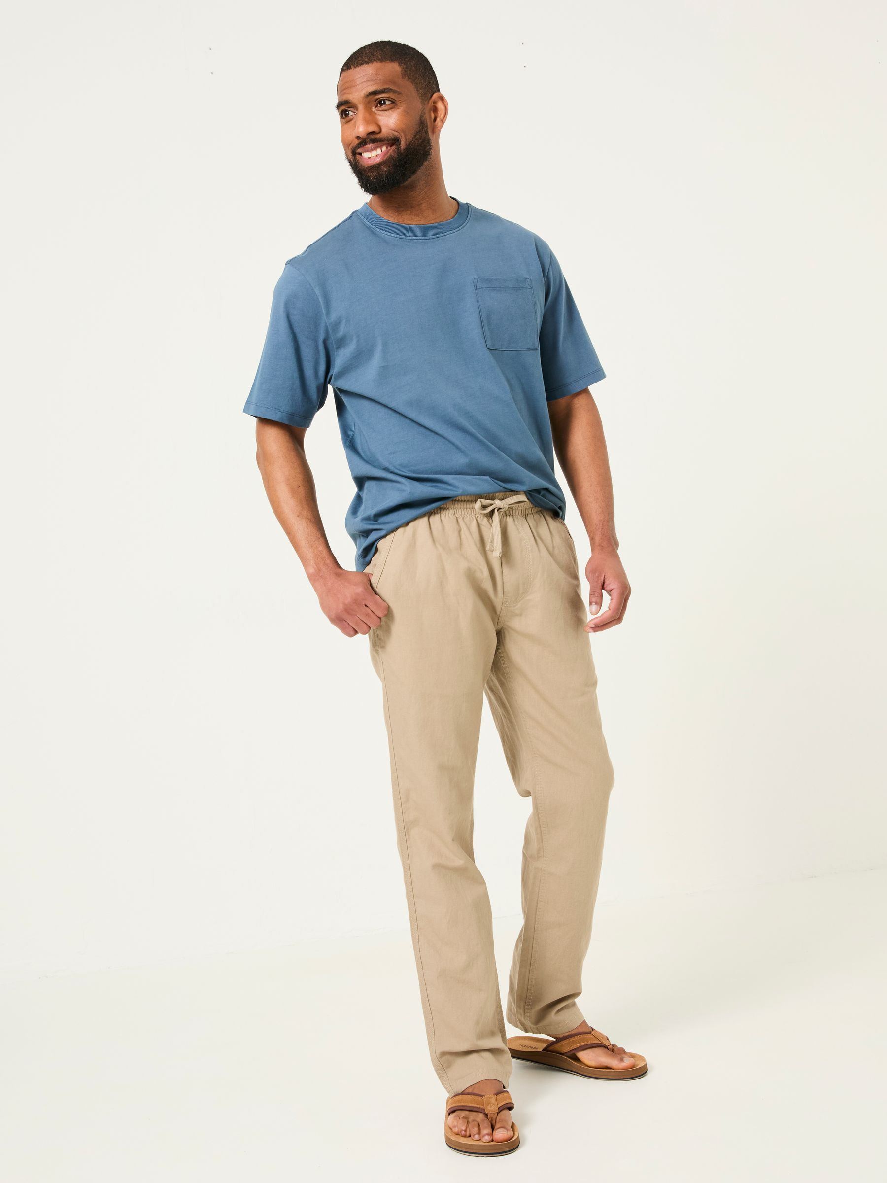 Natural Cotton Linen Straight Pull on Trousers - Image 3 of 8