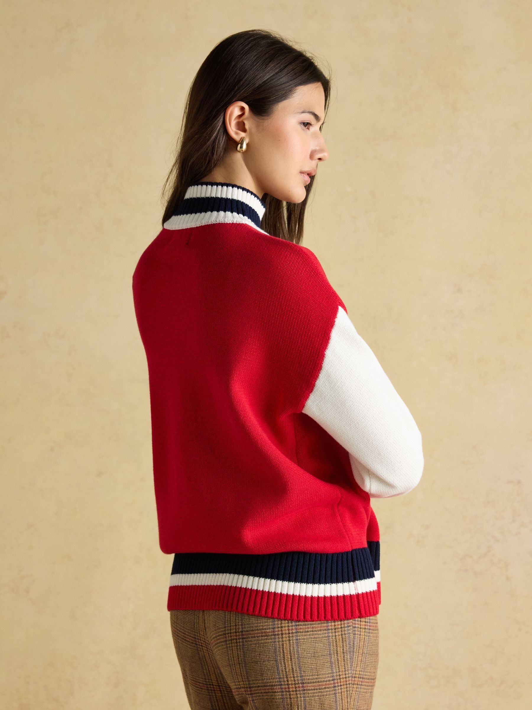 Varsity Red & Cream Colourblock Quarter Zip Cotton Jumper - Image 2 of 7