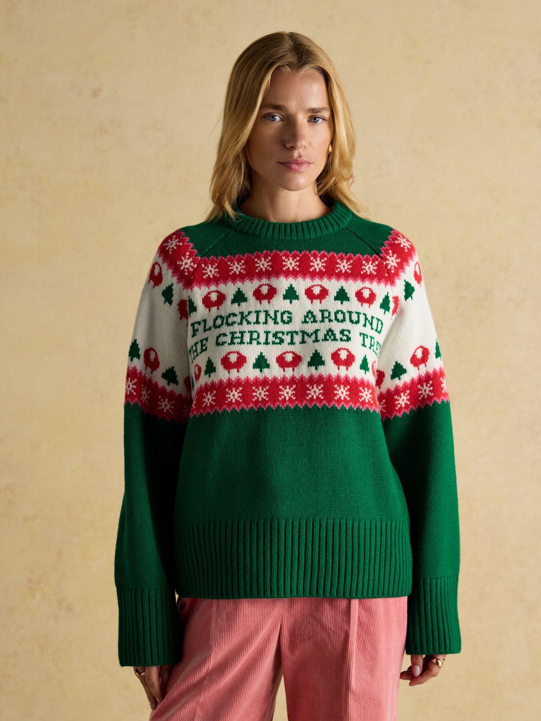 Flocking Around Green Crew Neck Christmas Jumper - Image 4 of 12