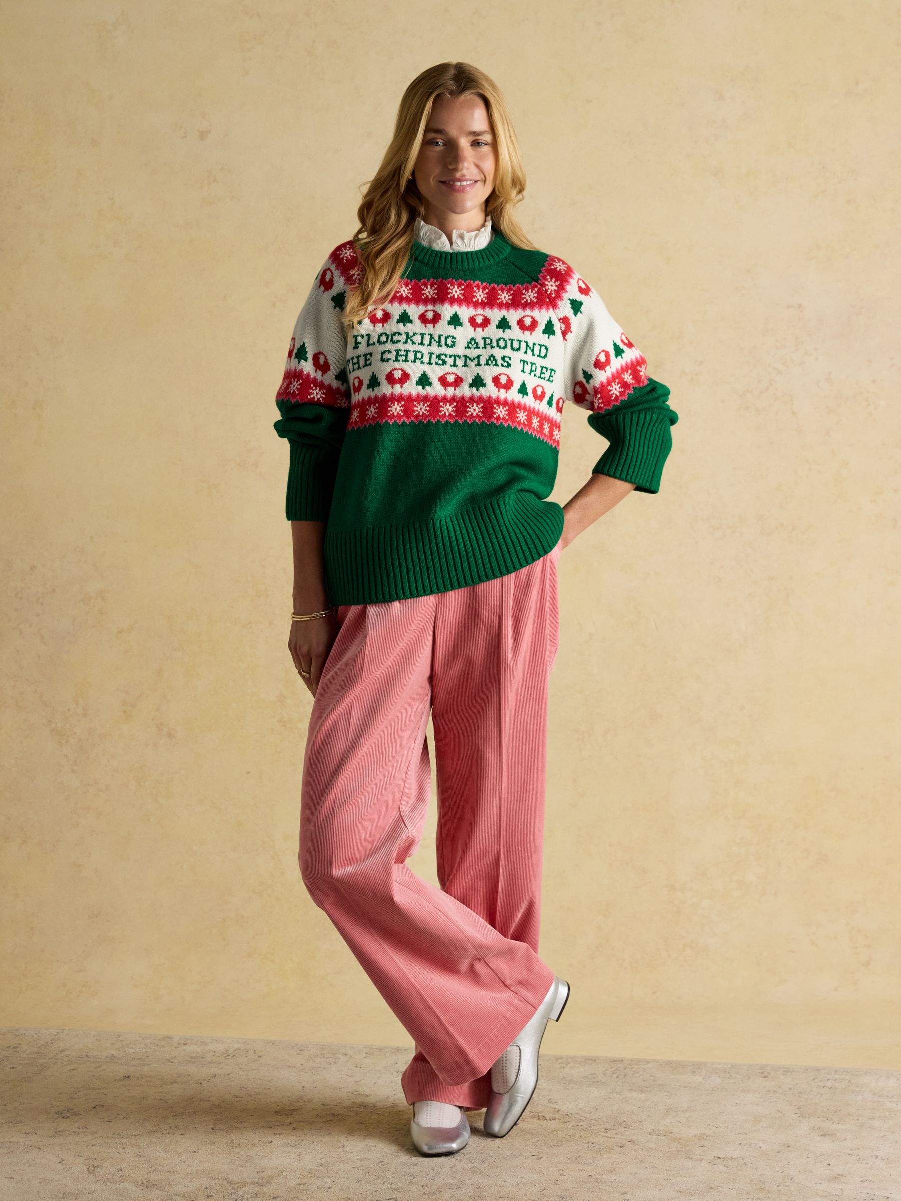 Flocking Around Green Crew Neck Christmas Jumper - Image 6 of 12