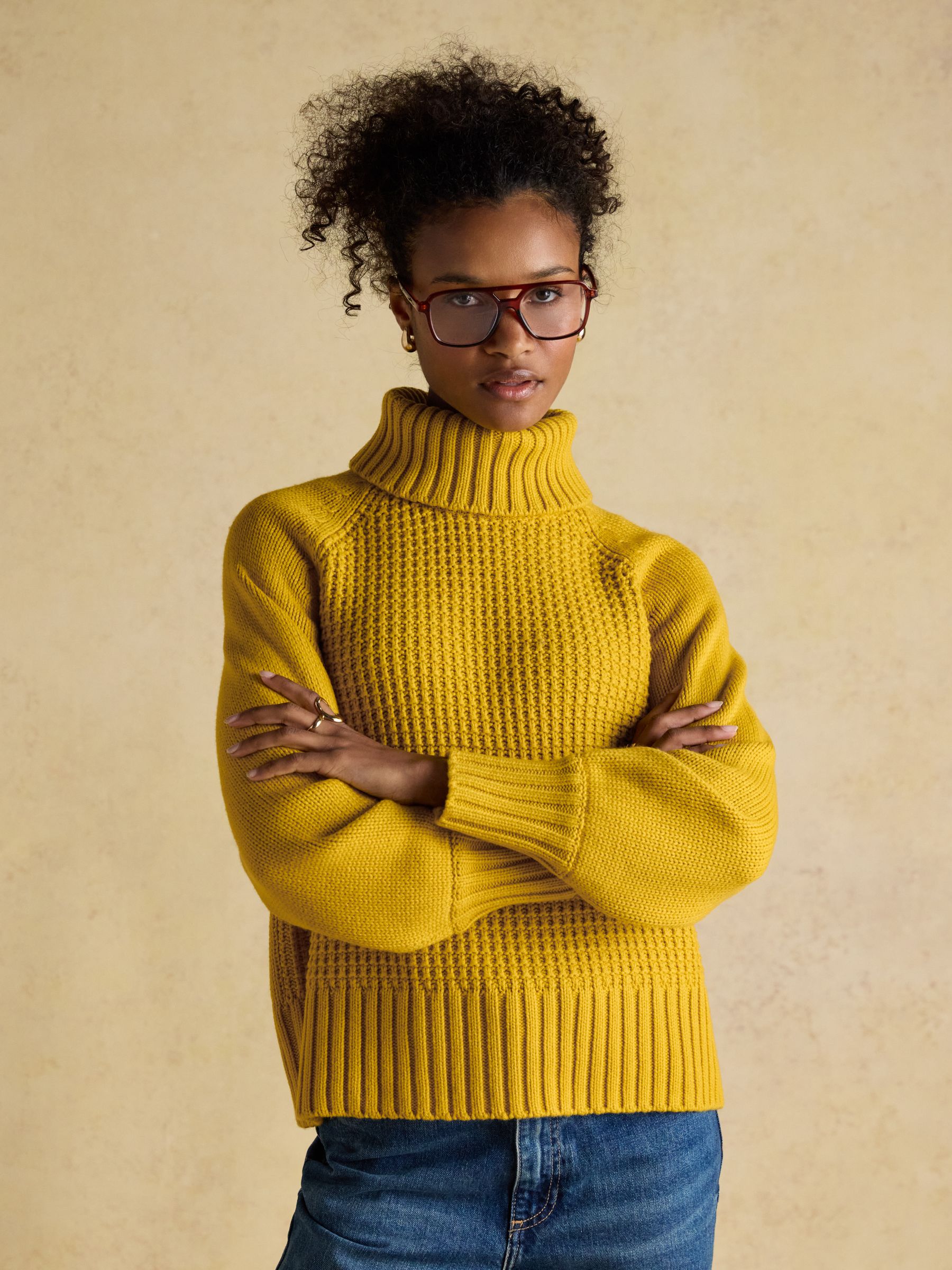 Cary Yellow Knitted Jumper with Detachable Roll Neck | Joules