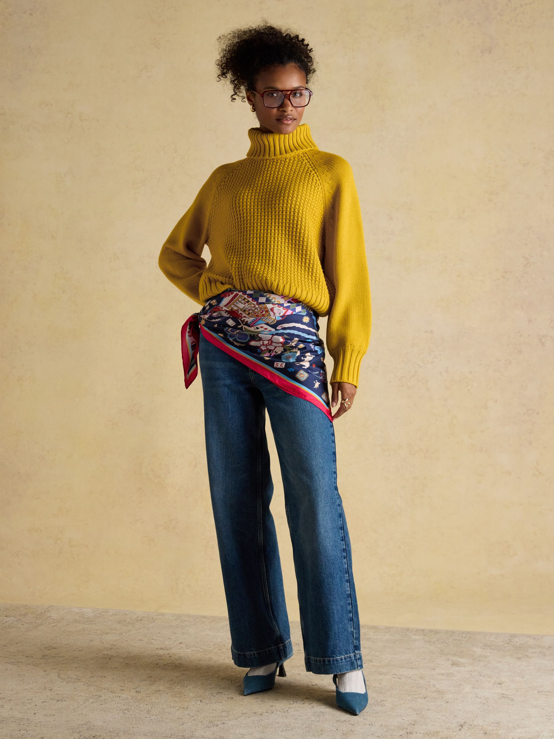 Cary Yellow Knitted Jumper with Detachable Roll Neck | Joules