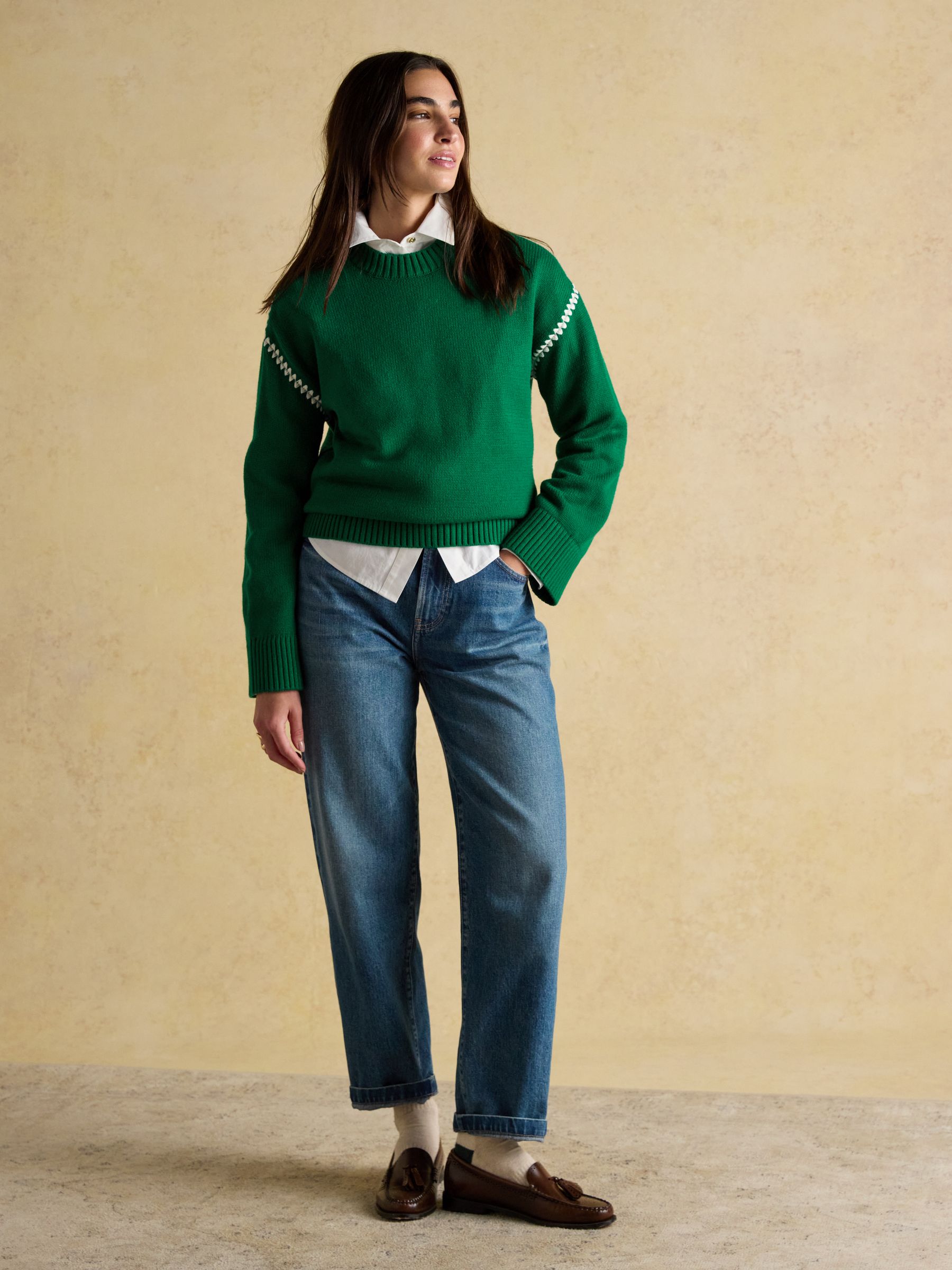 Alexandra Green Blanket Stitch Jumper with Round Neck - Image 8 of 9