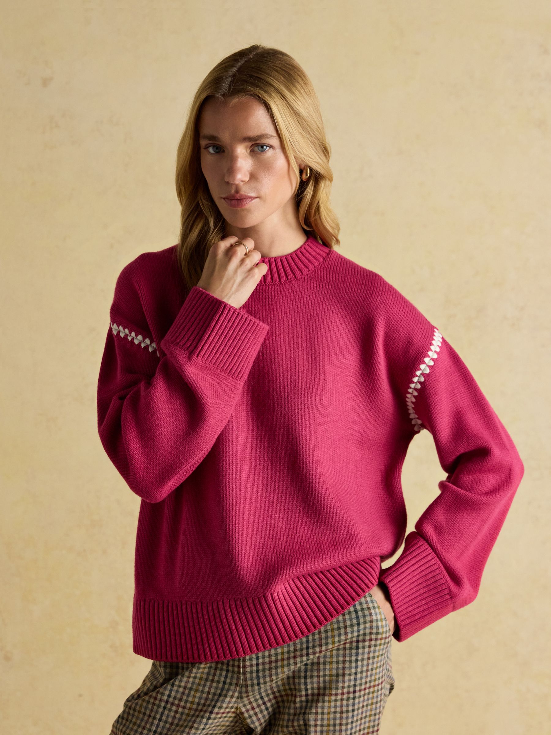 Alexandra Pink Blanket Stitch Jumper with Round Neck - Image 1 of 8