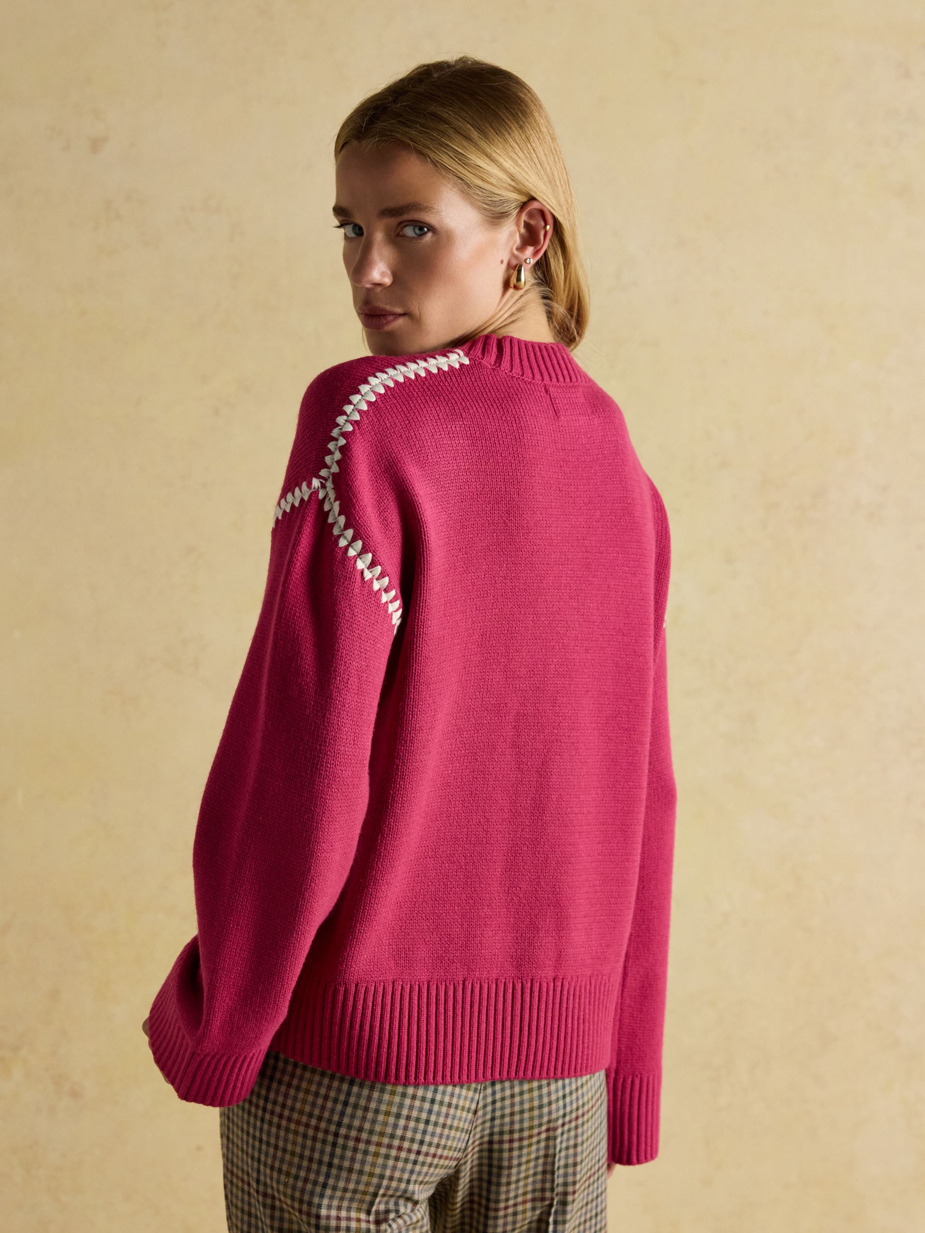 Alexandra Pink Blanket Stitch Jumper with Round Neck - Image 2 of 8