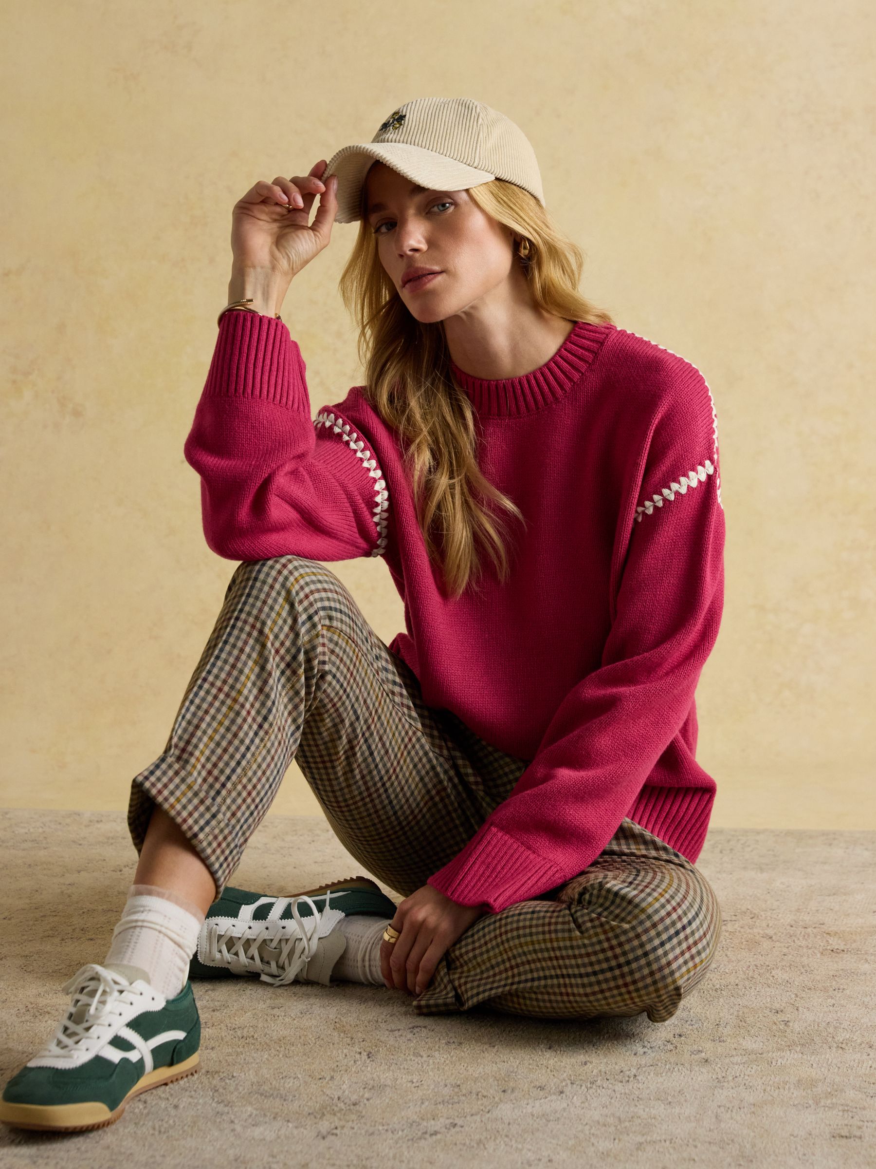 Alexandra Pink Blanket Stitch Jumper with Round Neck - Image 3 of 8