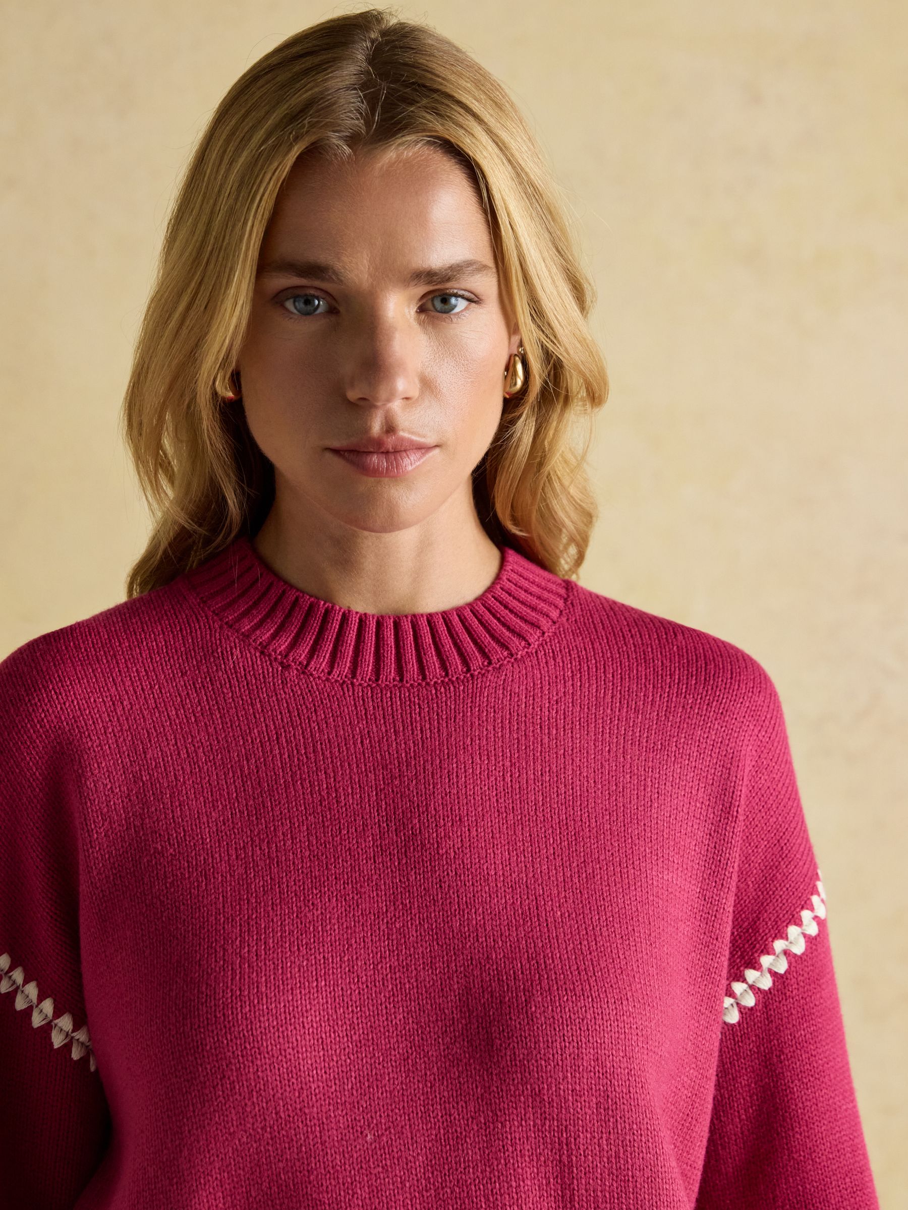 Alexandra Pink Blanket Stitch Jumper with Round Neck - Image 5 of 8