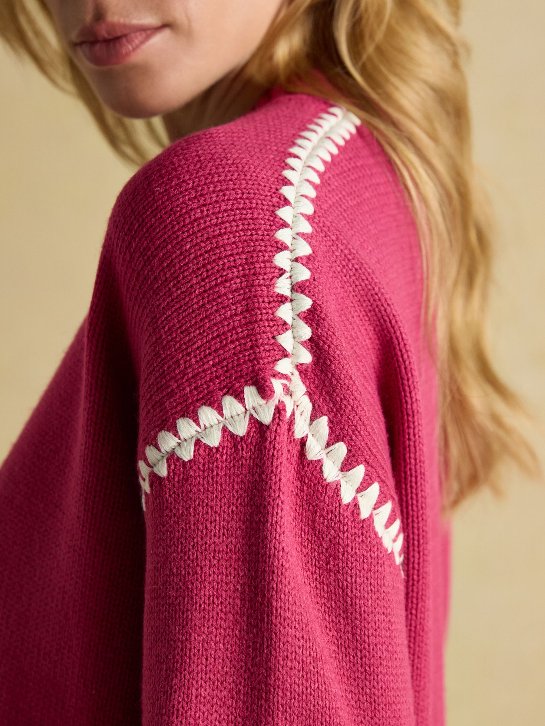 Alexandra Pink Blanket Stitch Jumper with Round Neck - Image 6 of 8