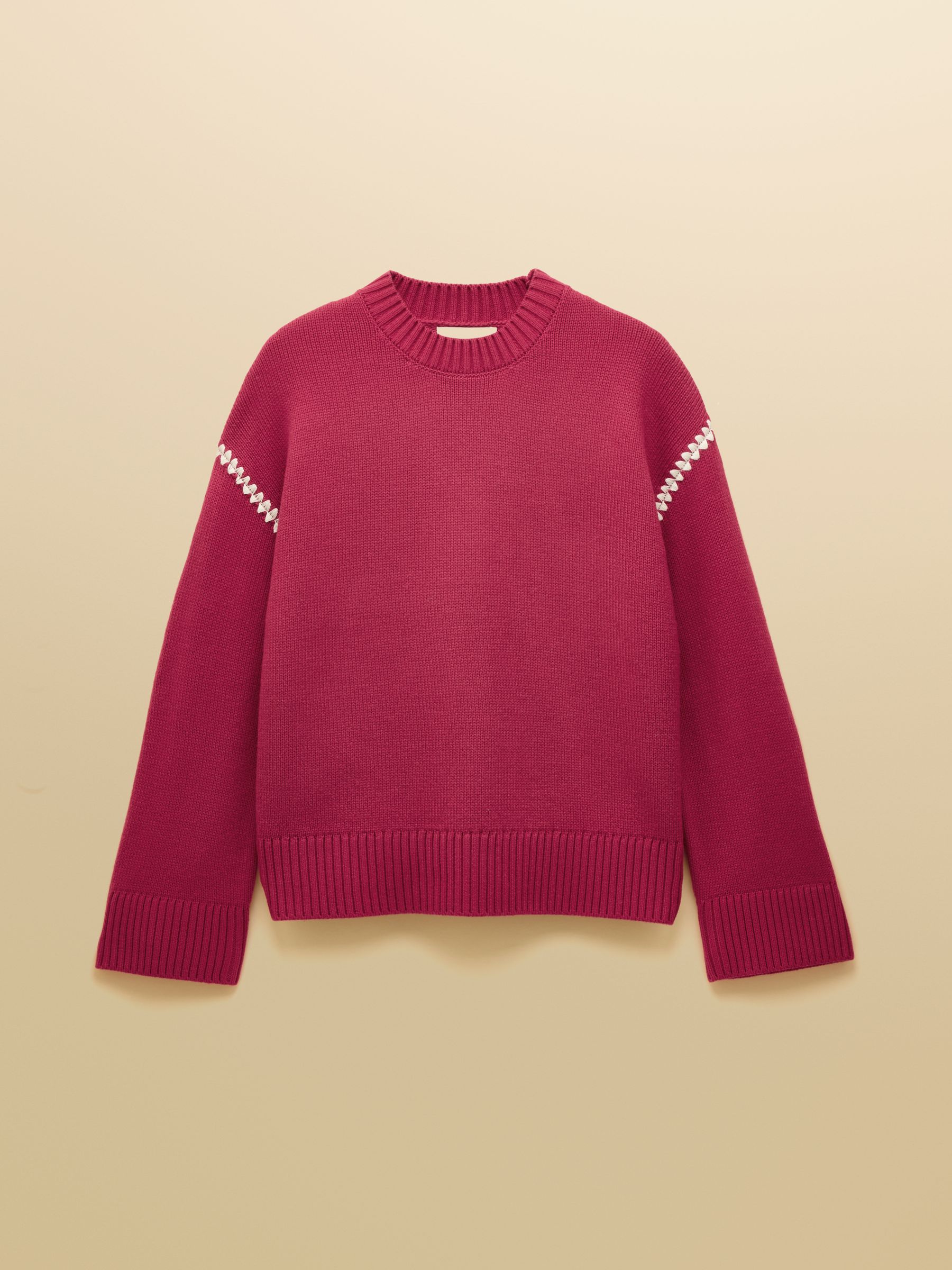 Alexandra Pink Blanket Stitch Jumper with Round Neck - Image 8 of 8