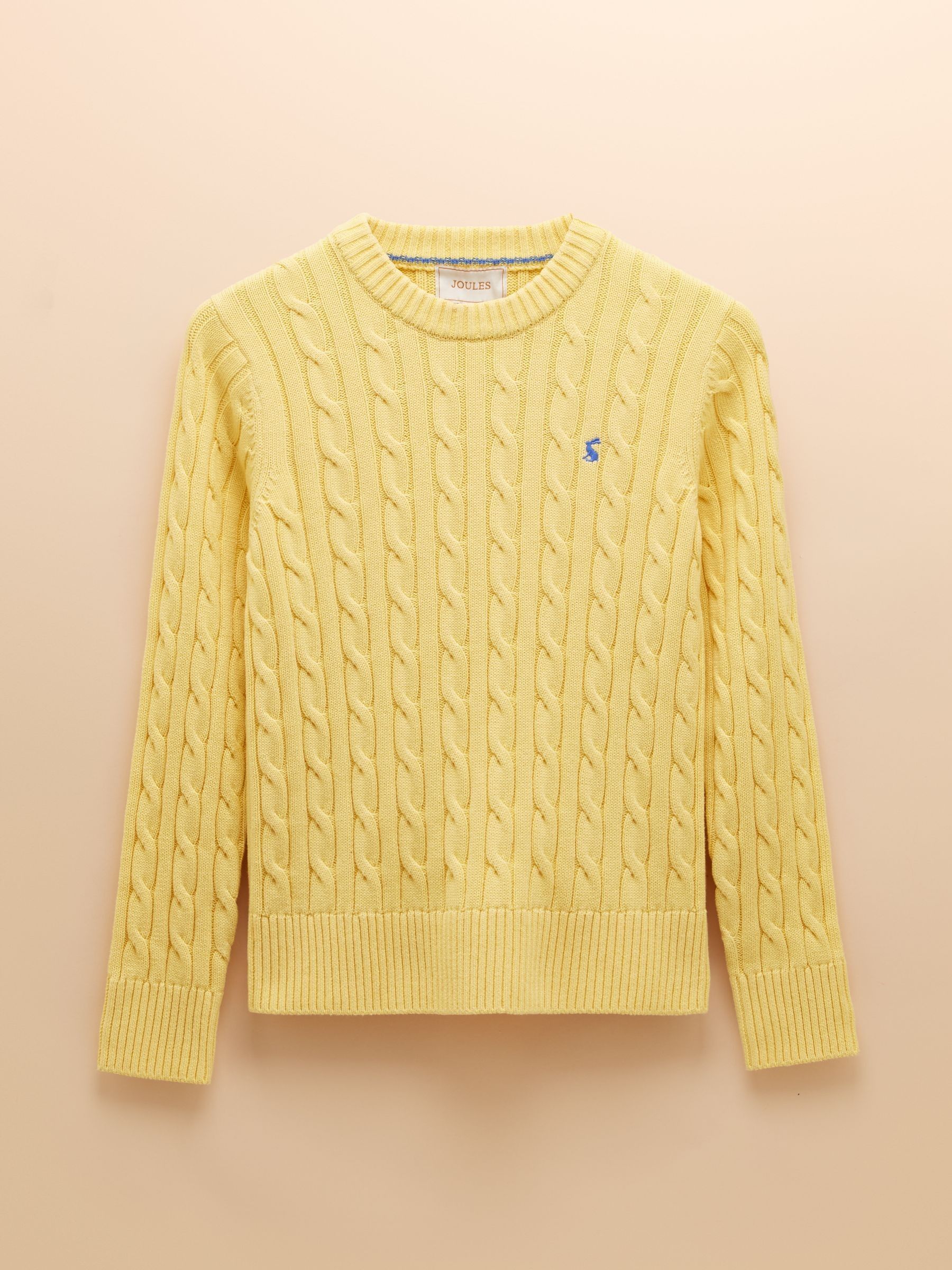 Classic Cable Yellow Cotton Crew Neck Jumper - Image 10 of 10