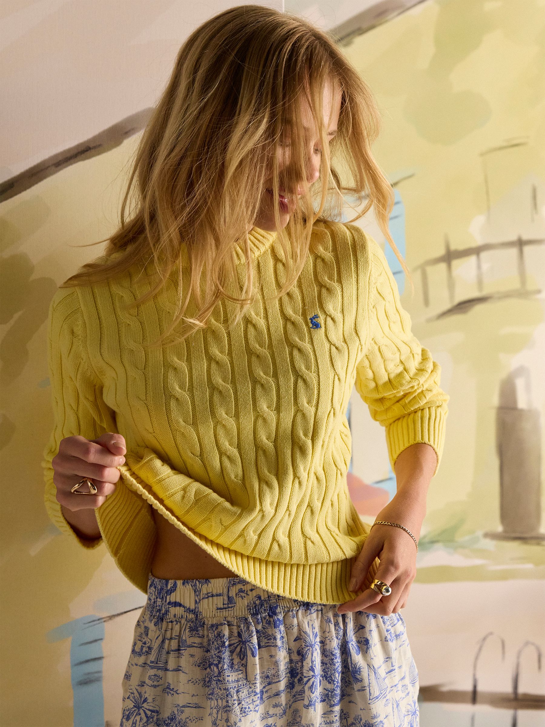 Classic Cable Yellow Cotton Crew Neck Jumper - Image 2 of 10