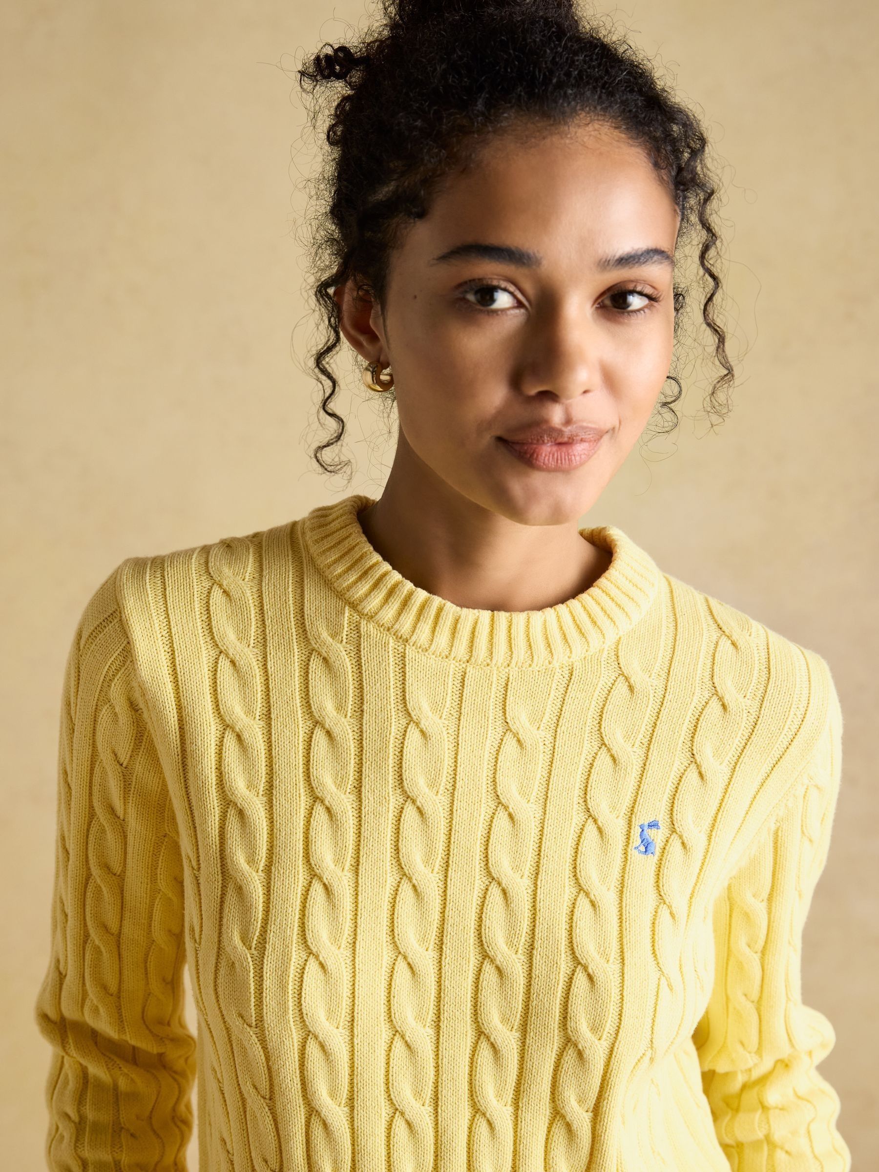 Classic Cable Yellow Cotton Crew Neck Jumper - Image 7 of 10