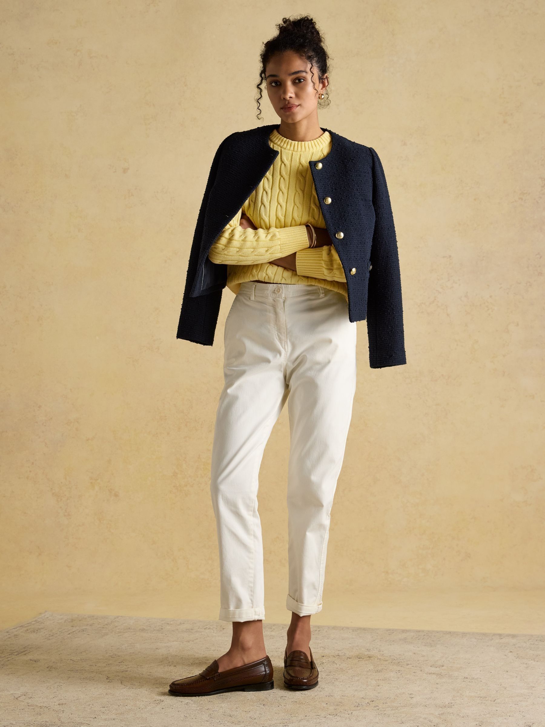 Classic Cable Yellow Cotton Crew Neck Jumper - Image 8 of 10