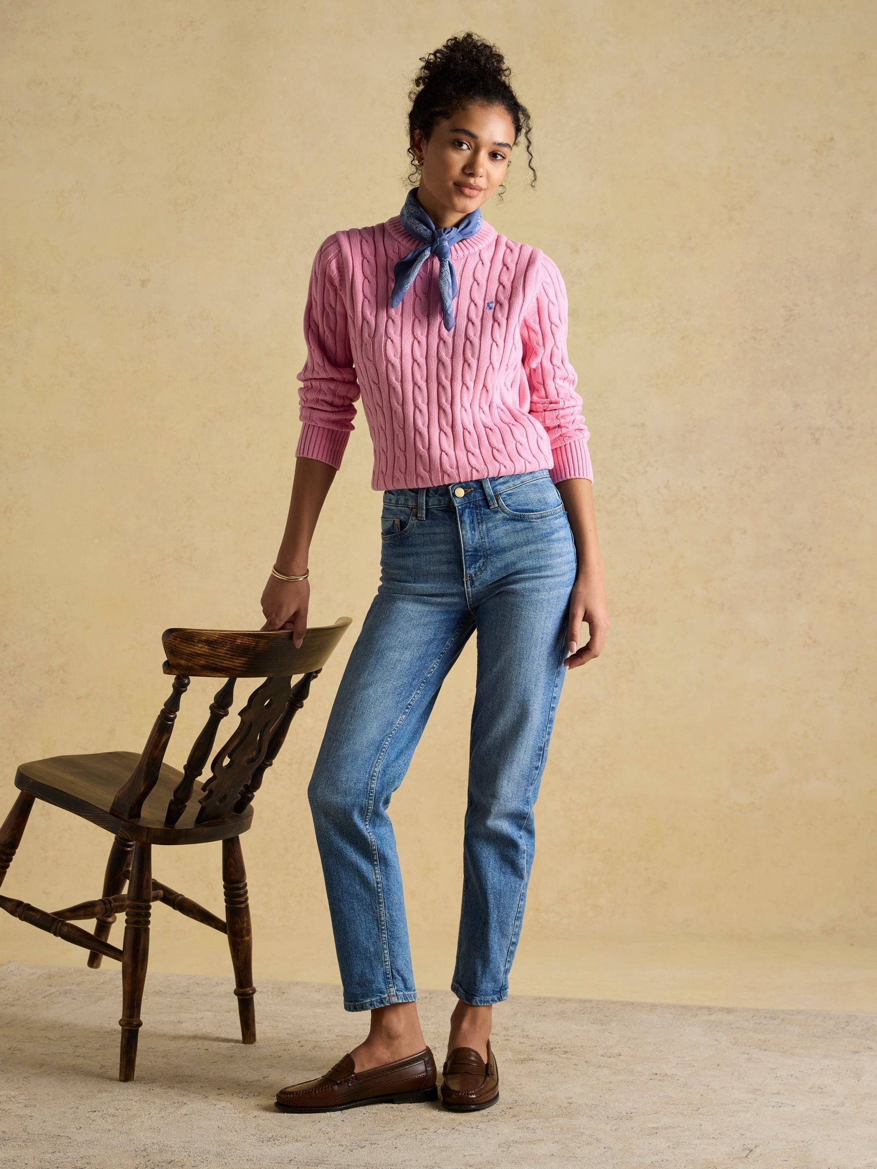 Classic Cable Pink Cotton Crew Neck Jumper - Image 10 of 11