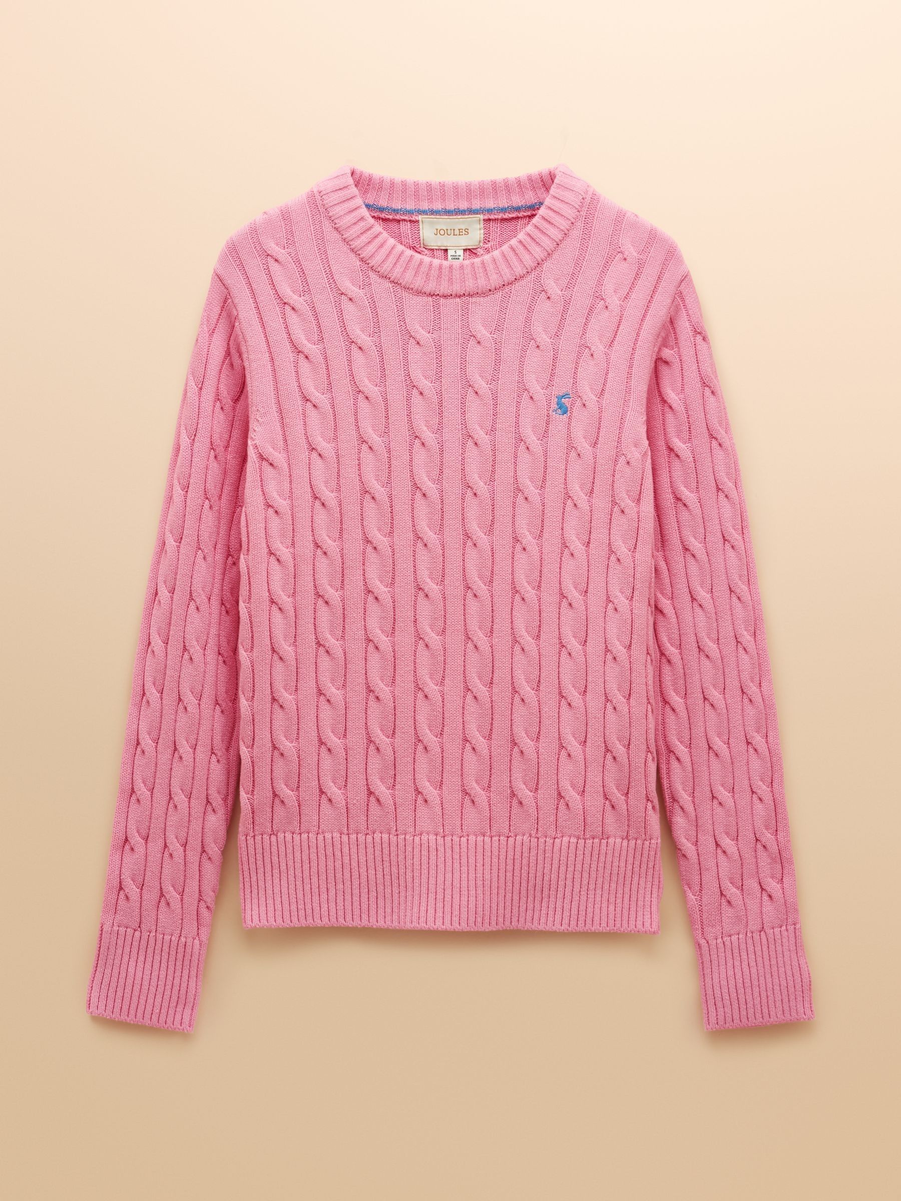 Classic Cable Pink Cotton Crew Neck Jumper - Image 11 of 11
