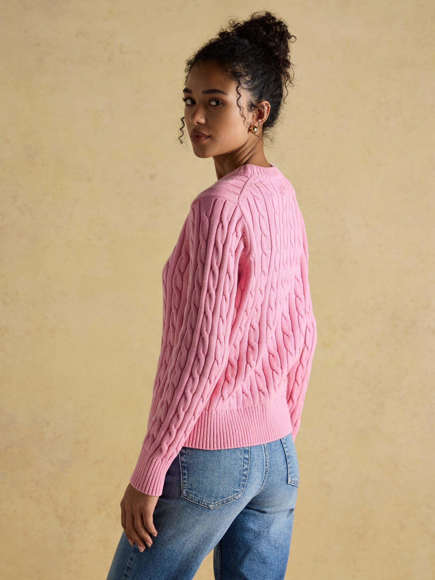 Classic Cable Pink Cotton Crew Neck Jumper - Image 5 of 11