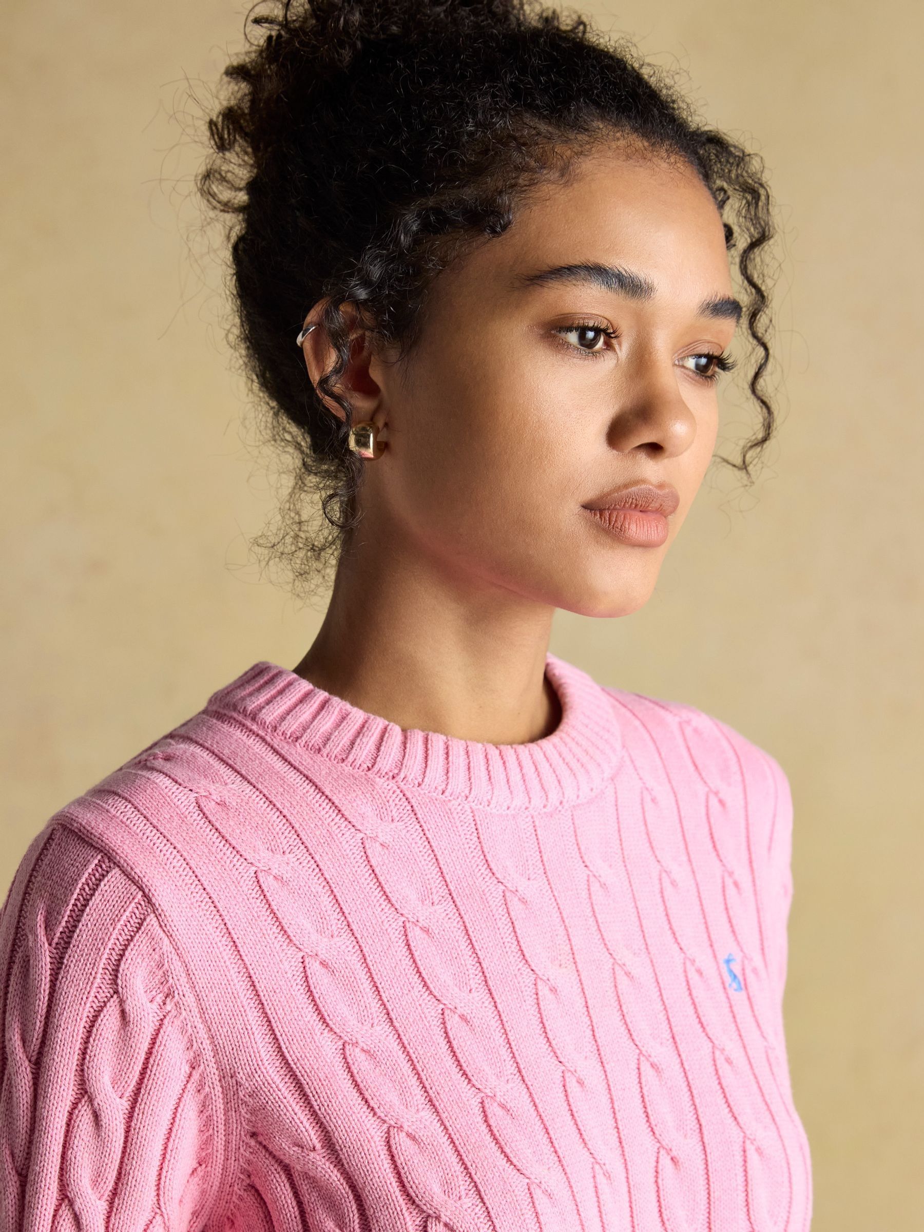 Classic Cable Pink Cotton Crew Neck Jumper - Image 6 of 11