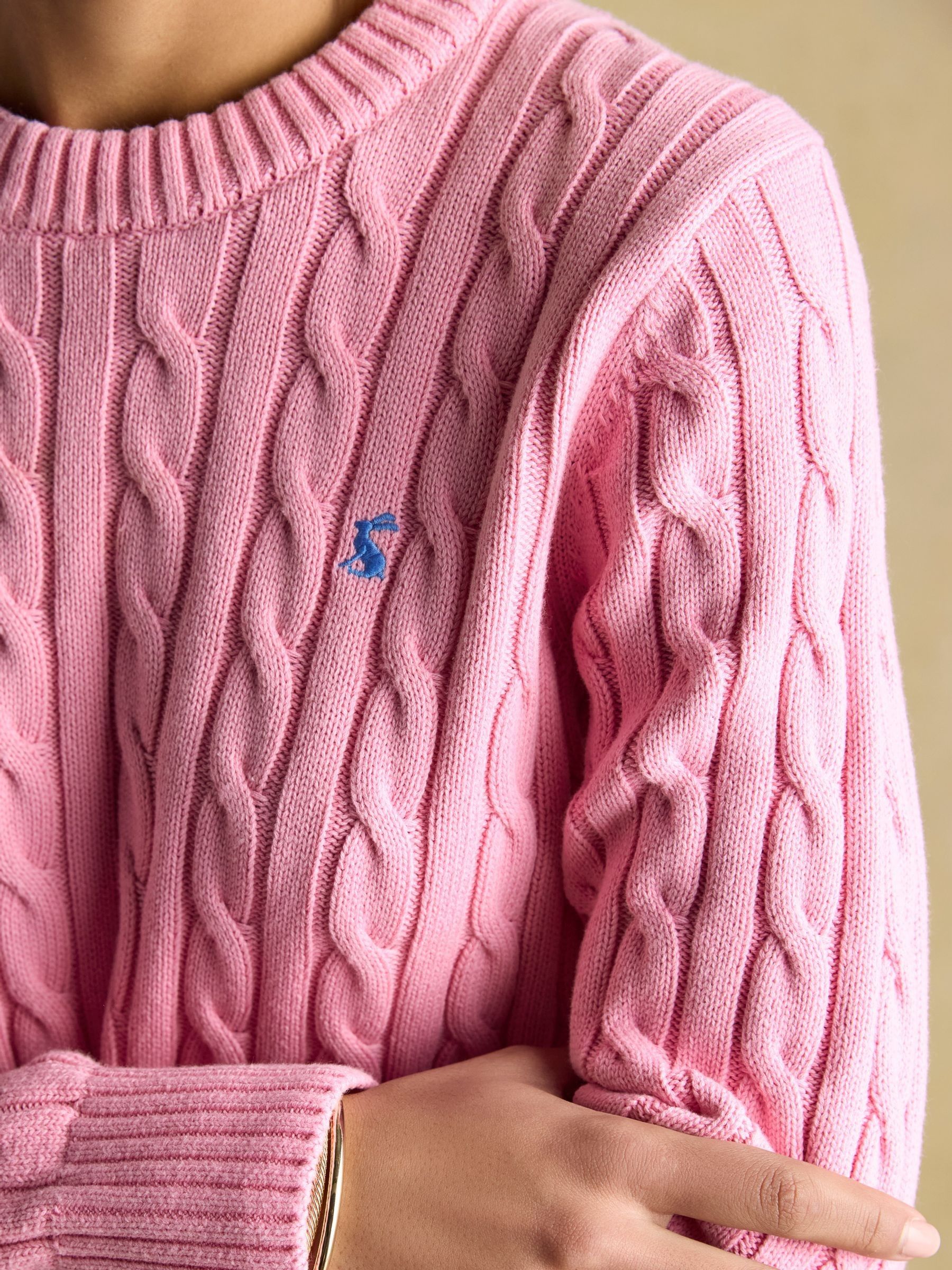 Classic Cable Pink Cotton Crew Neck Jumper - Image 9 of 11