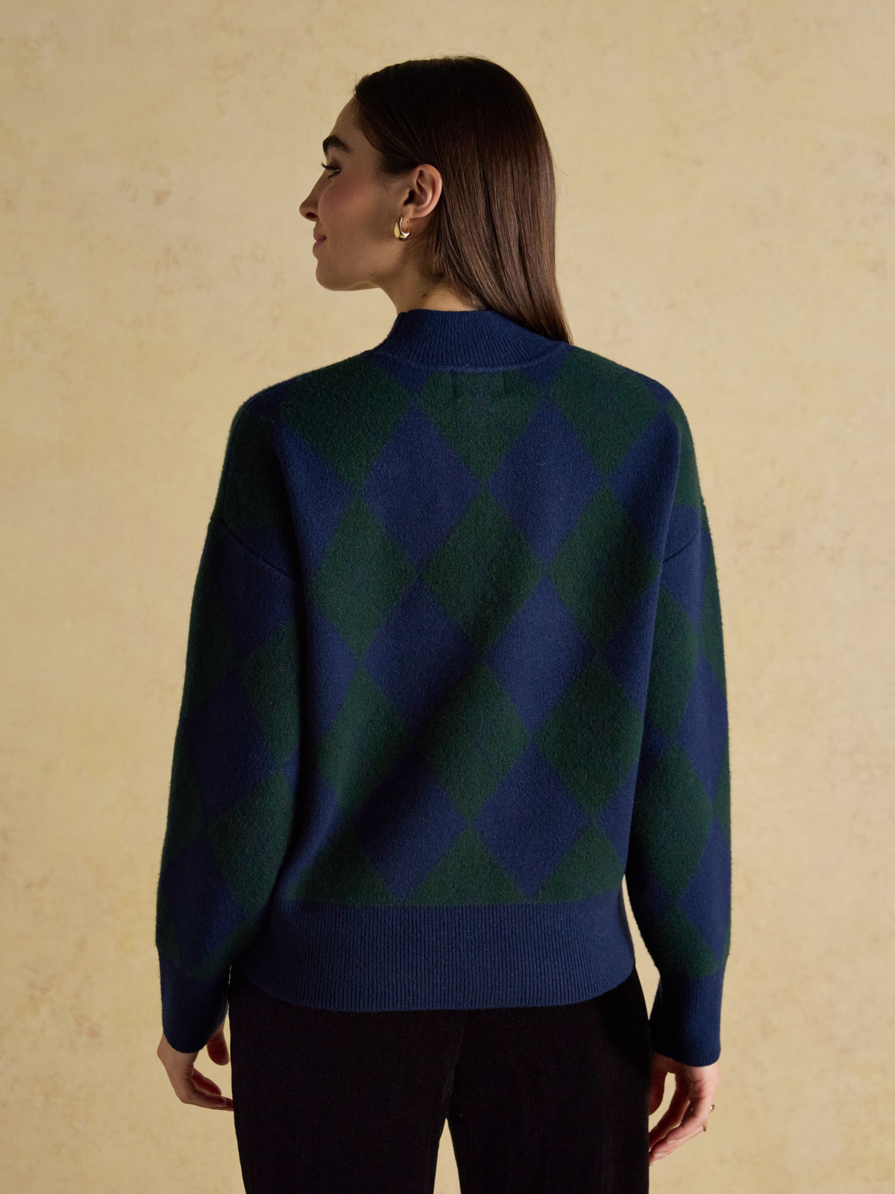 Gilmore Navy & Green Argyle High Neck Jumper - Image 4 of 9