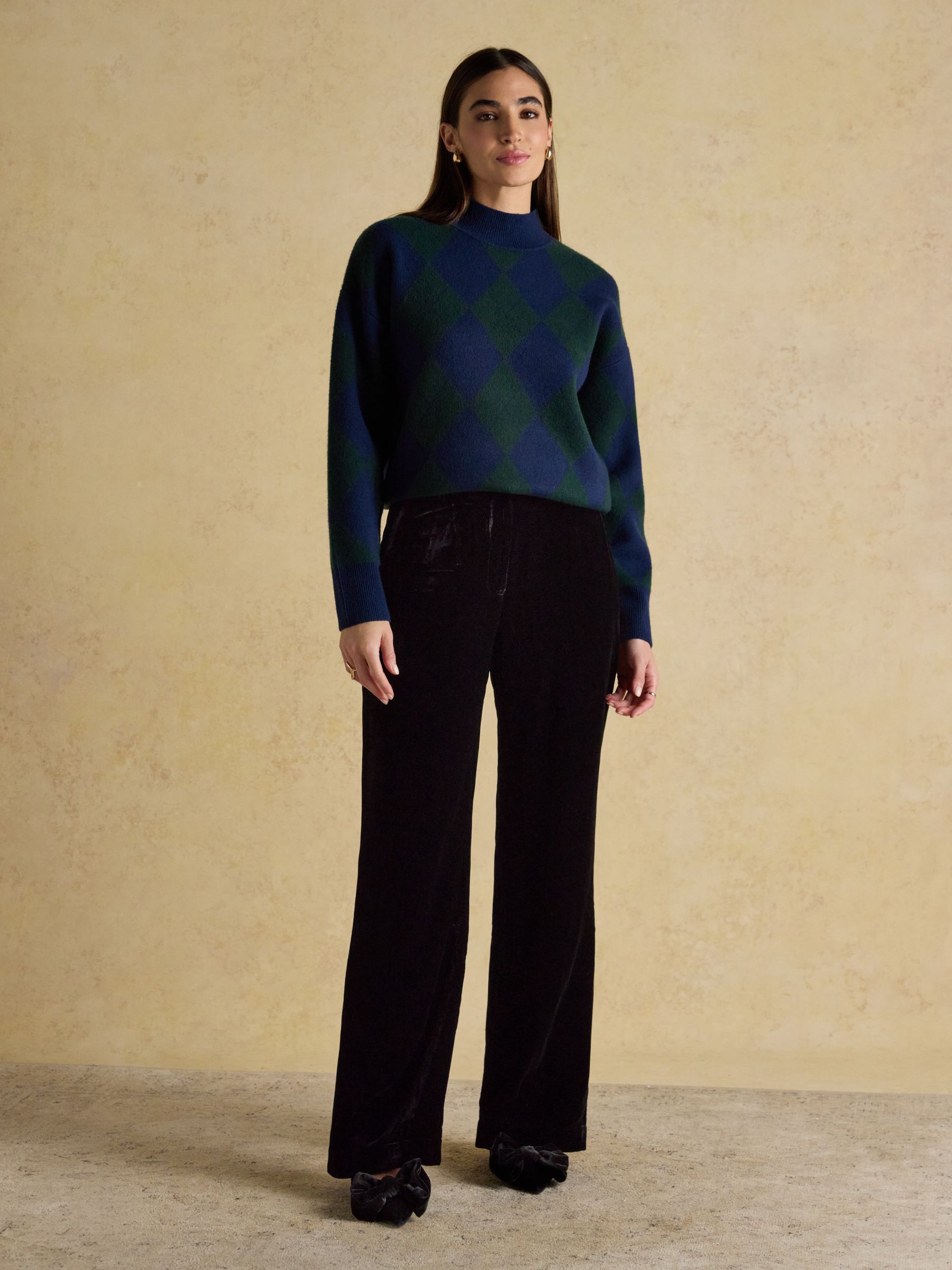 Gilmore Navy & Green Argyle High Neck Jumper - Image 5 of 9