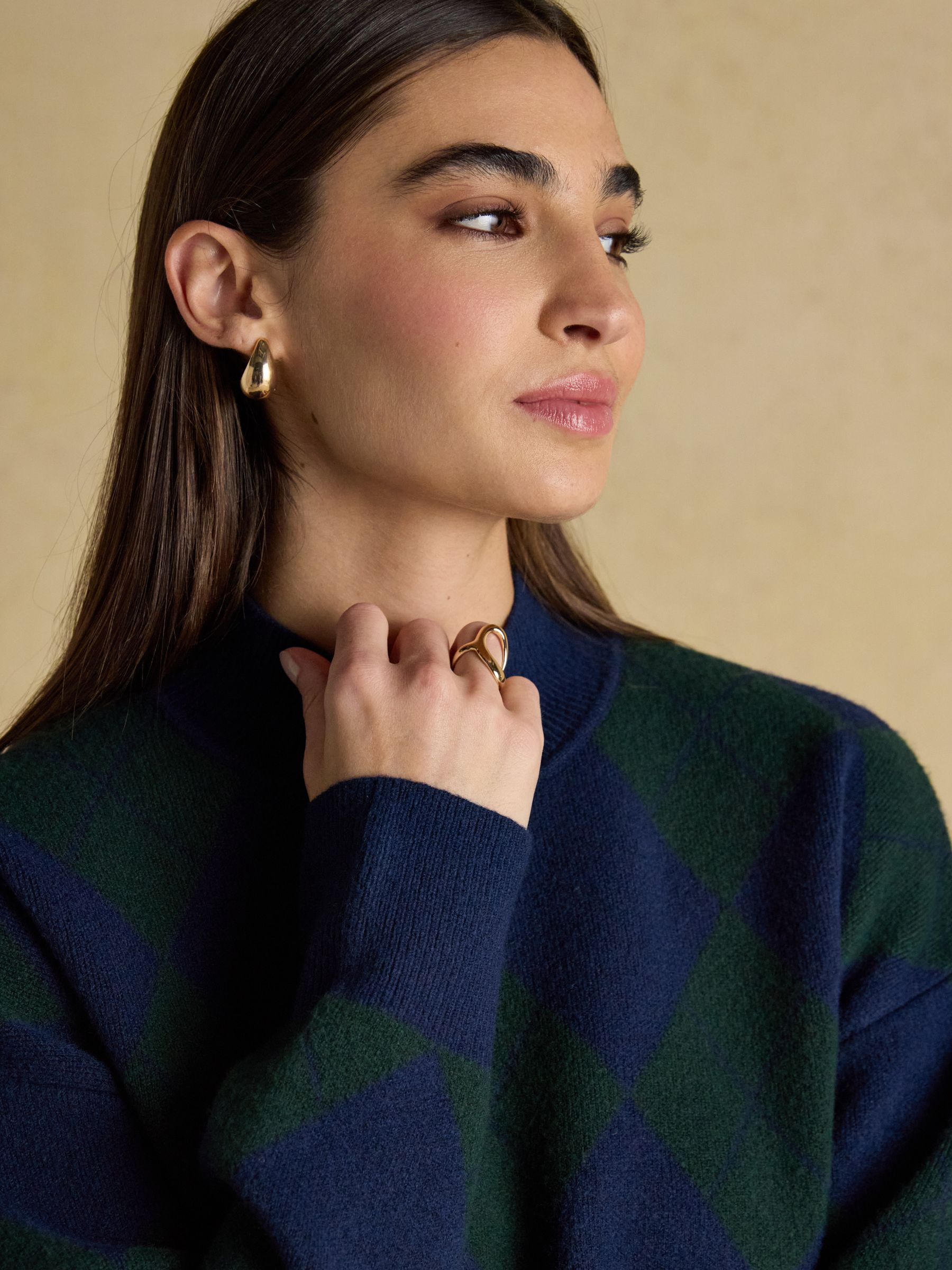 Gilmore Navy & Green Argyle High Neck Jumper - Image 6 of 9