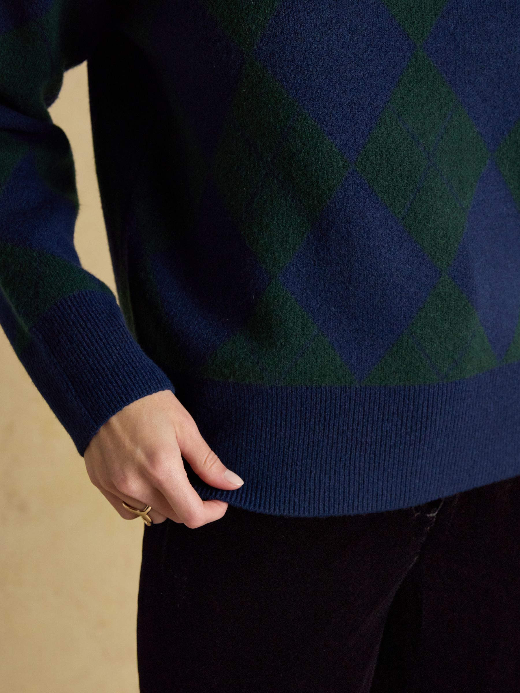 Gilmore Navy & Green Argyle High Neck Jumper - Image 7 of 9