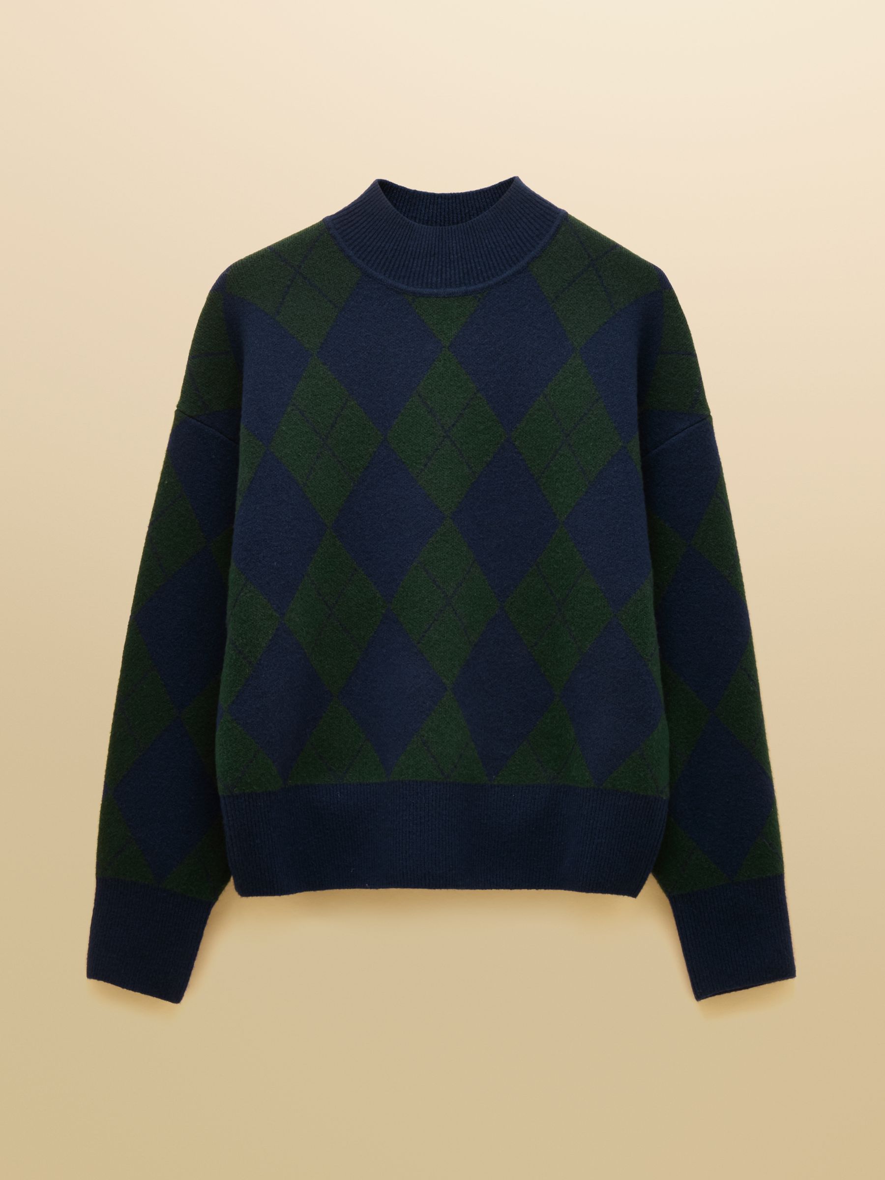 Gilmore Navy & Green Argyle High Neck Jumper - Image 7 of 7