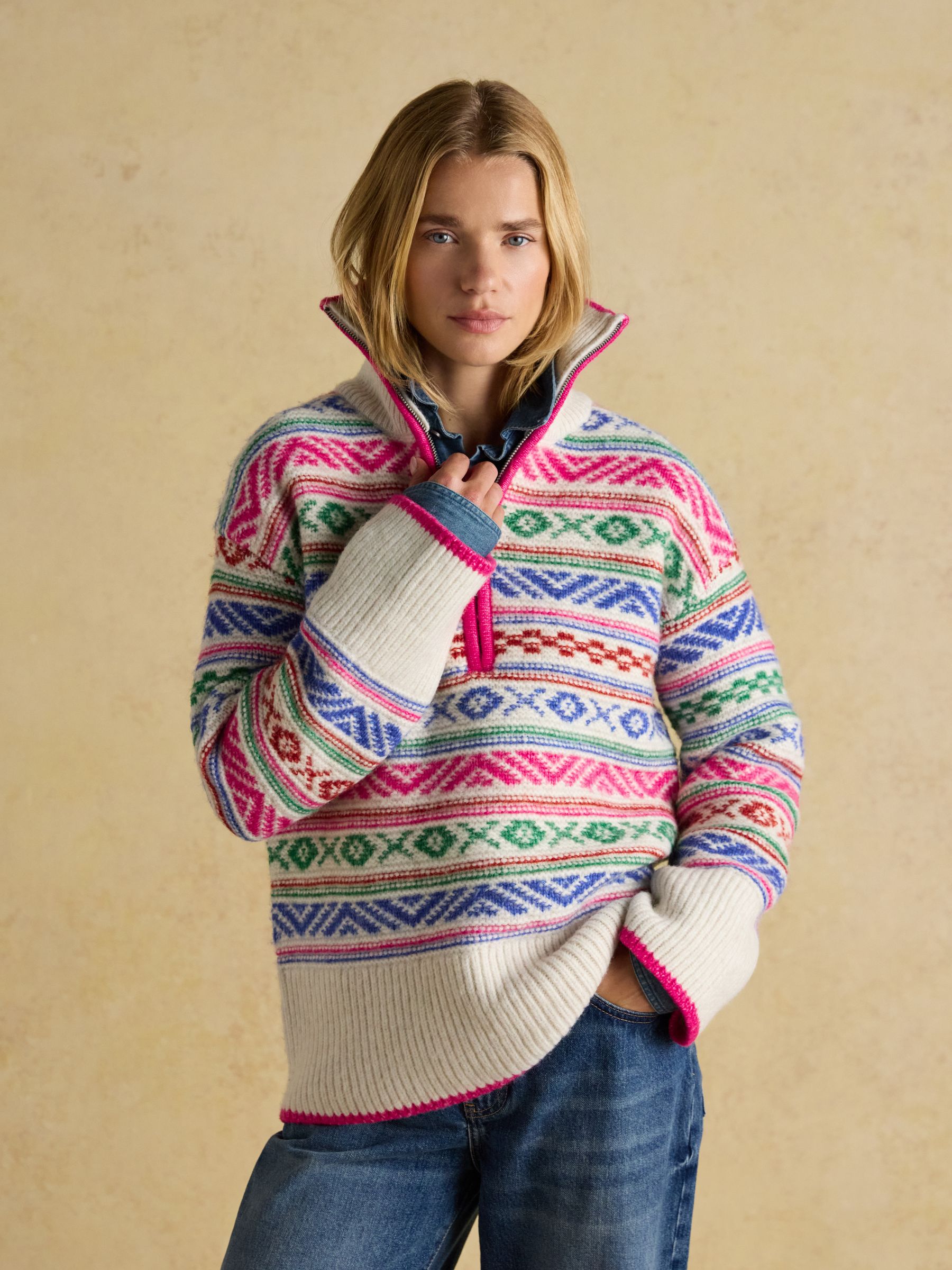 Allaway Multi Fair Isle Quarter Zip Knitted Jumper - Image 3 of 9