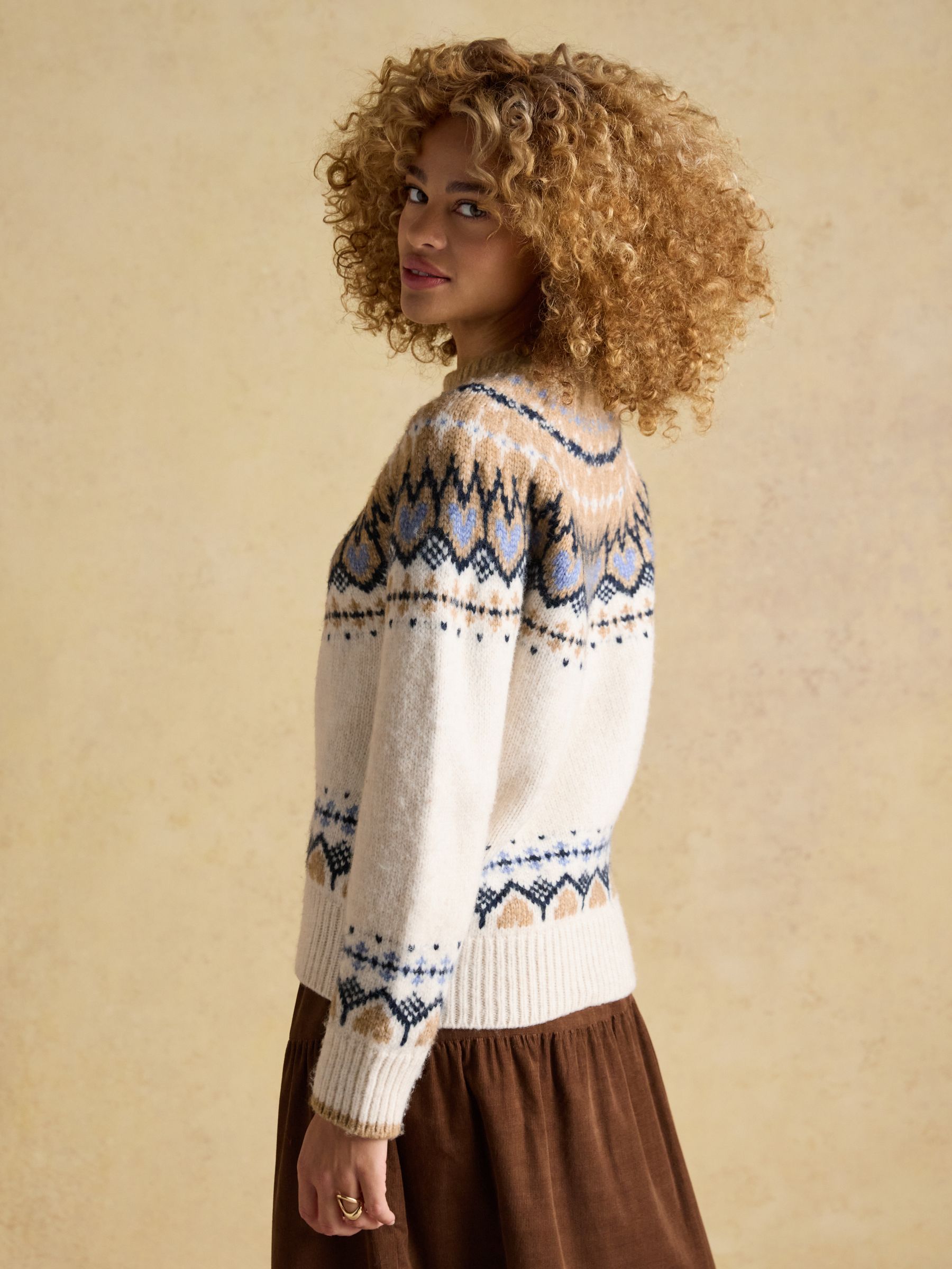 Charlie Cream & Brown Fair Isle Knitted Jumper - Image 2 of 8