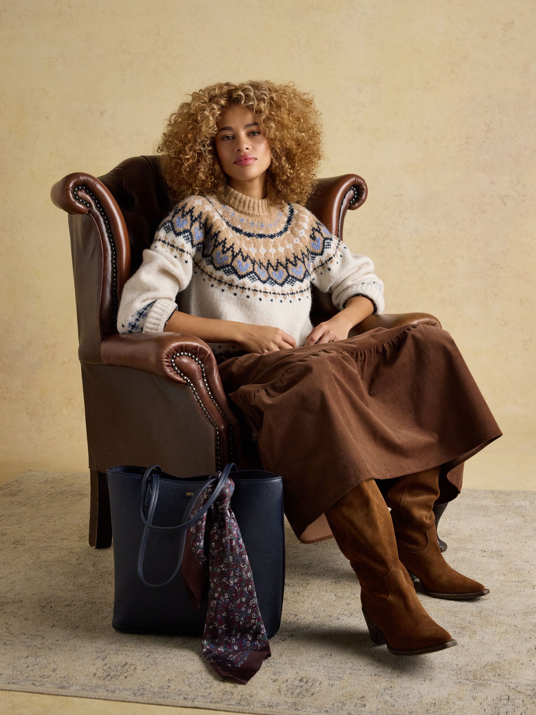 Charlie Cream & Brown Fair Isle Knitted Jumper - Image 6 of 8