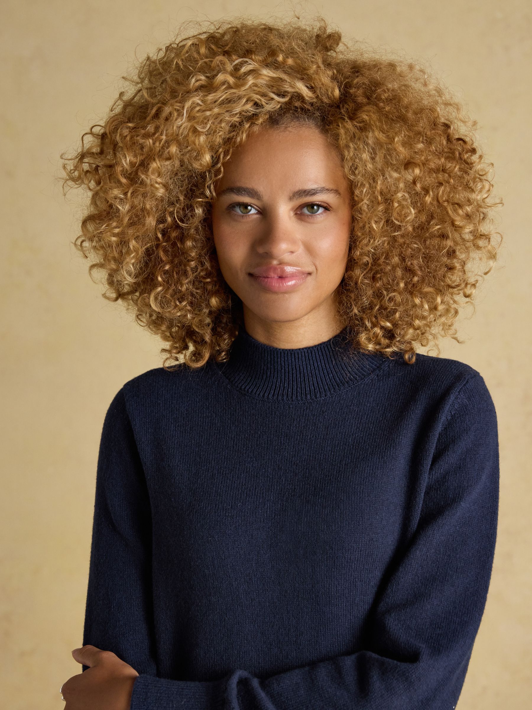 Enid Navy Cotton-Rich High Neck Jumper - Image 3 of 6