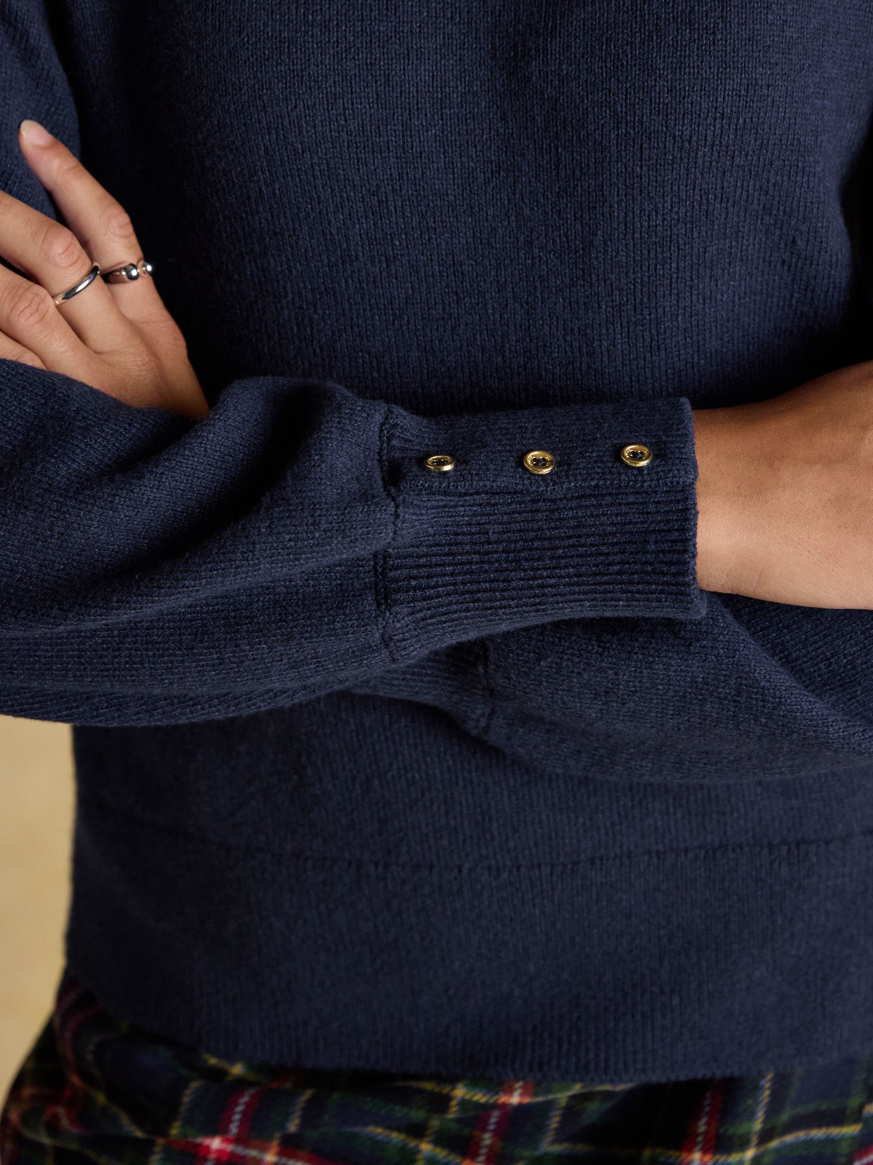 Enid Navy Cotton-Rich High Neck Jumper - Image 5 of 6