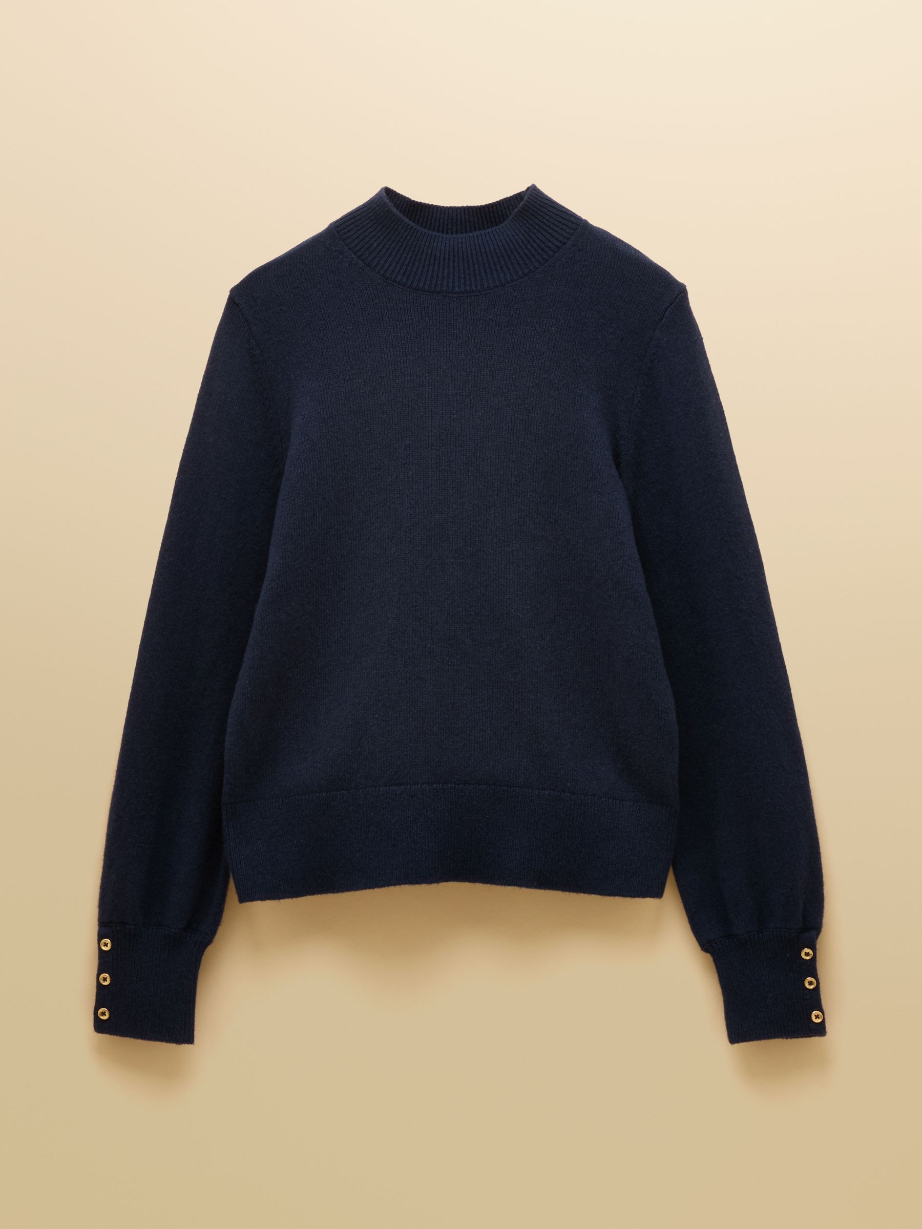Enid Navy Cotton-Rich High Neck Jumper | Joules
